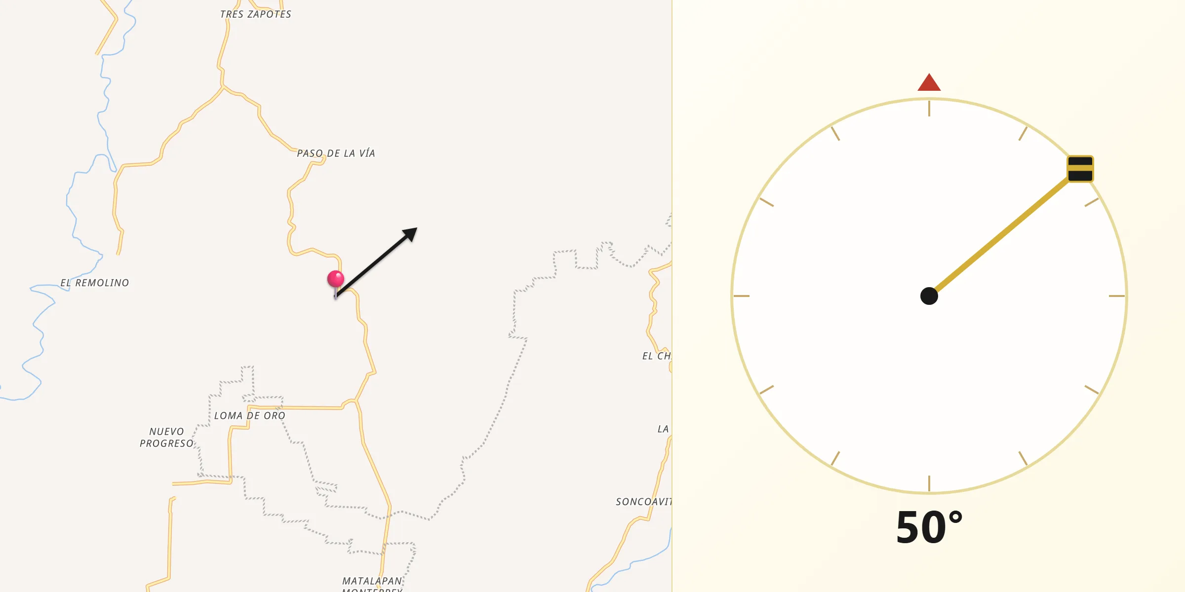 Dirección de la Qibla desde Cuesta de Laja