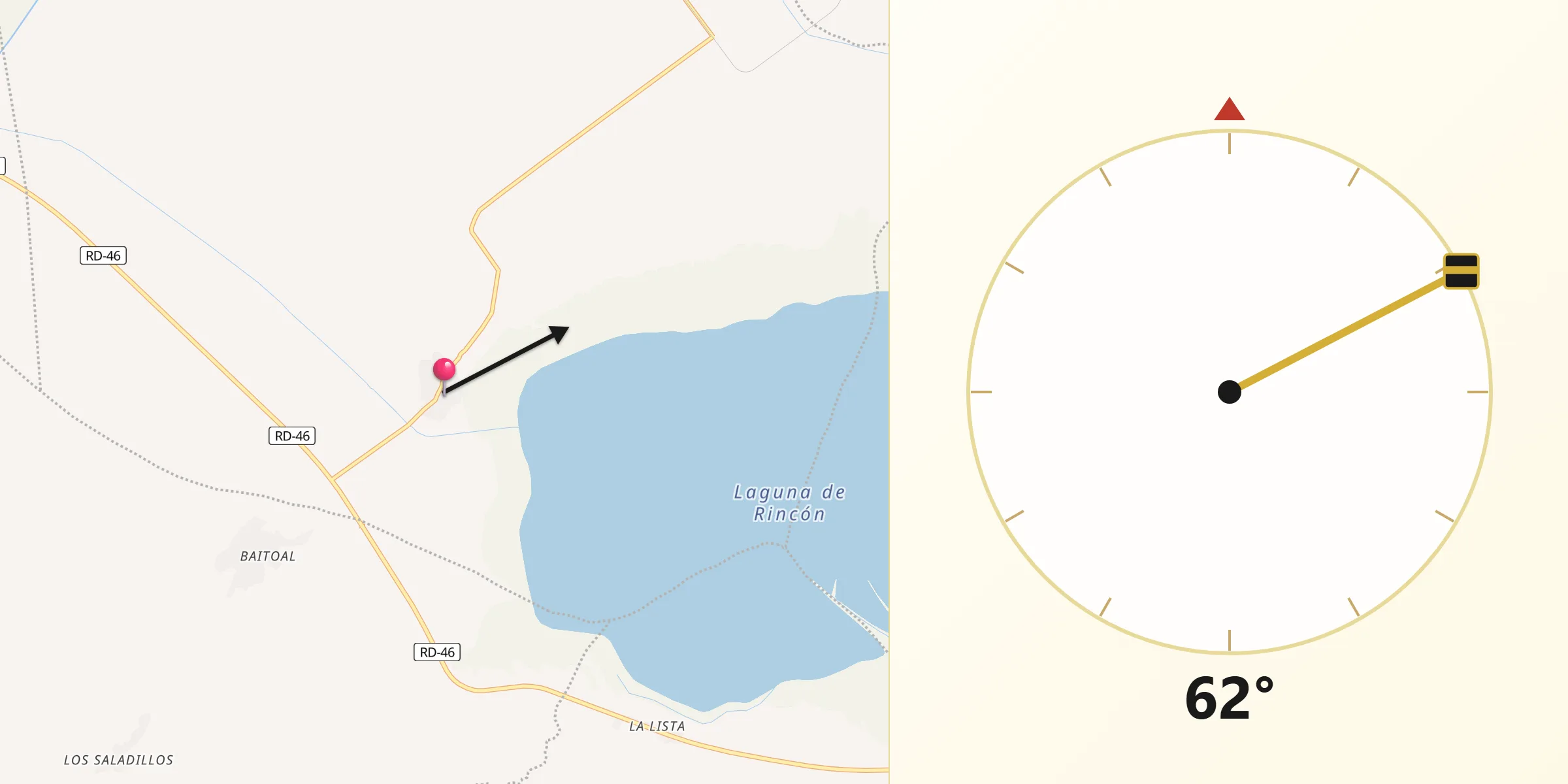 Dirección de la Qibla desde Cristóbal