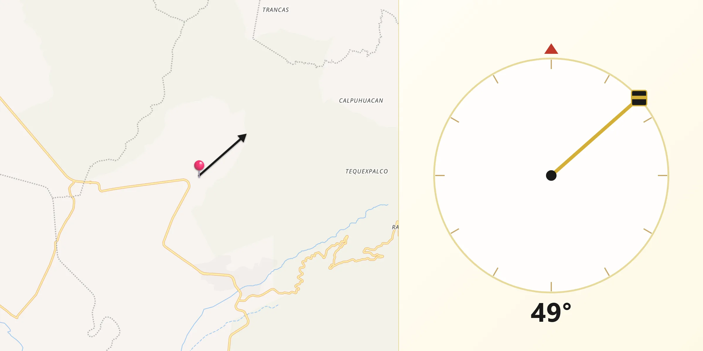 Dirección de la Qibla desde Calipan