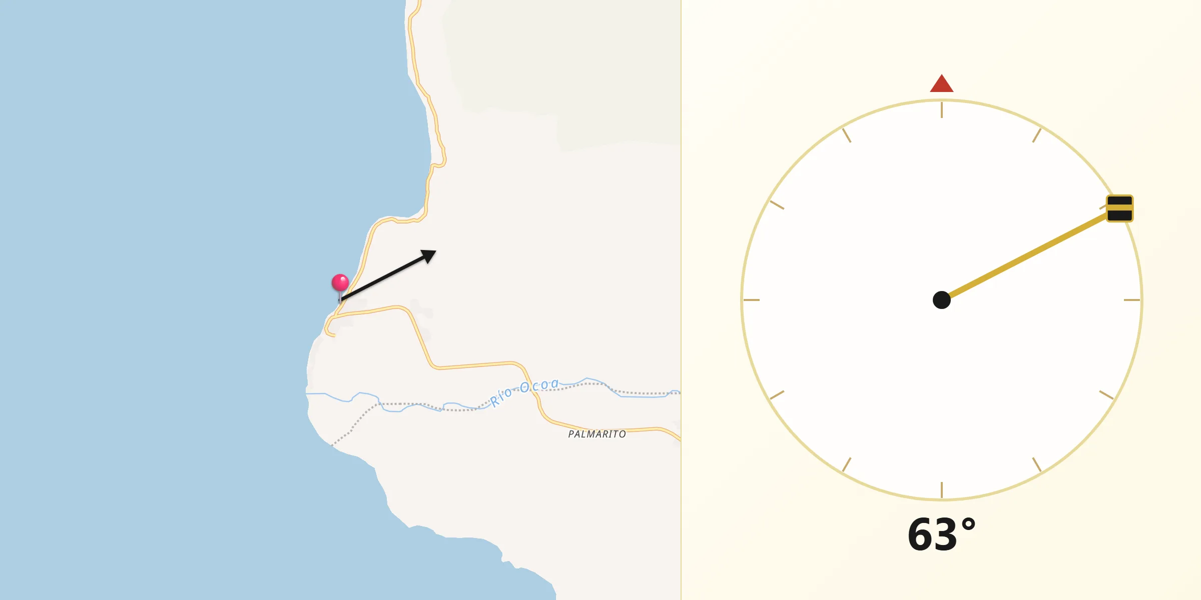 Dirección de la Qibla desde Palmar de Ocoa