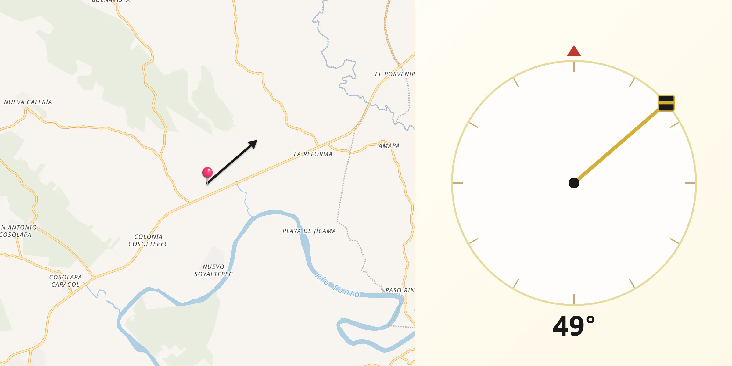 Dirección de la Qibla desde Nuevo Paso Nazareno (Chichicazapa)