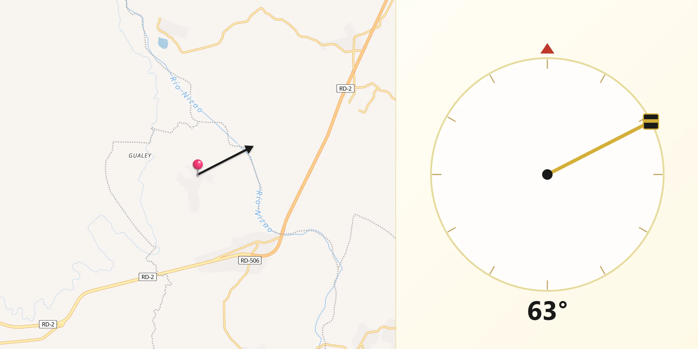 Dirección de la Qibla desde Pizarrete