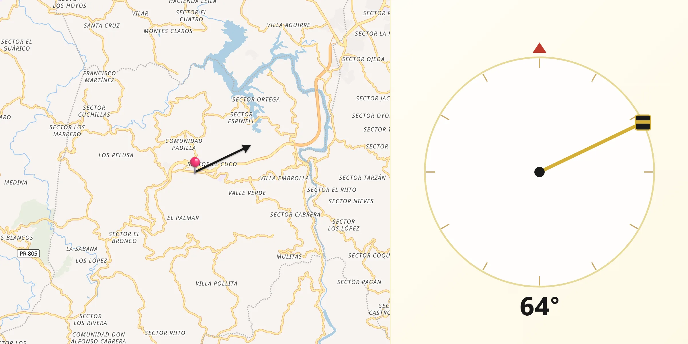 Qibla Direction from Naranjito