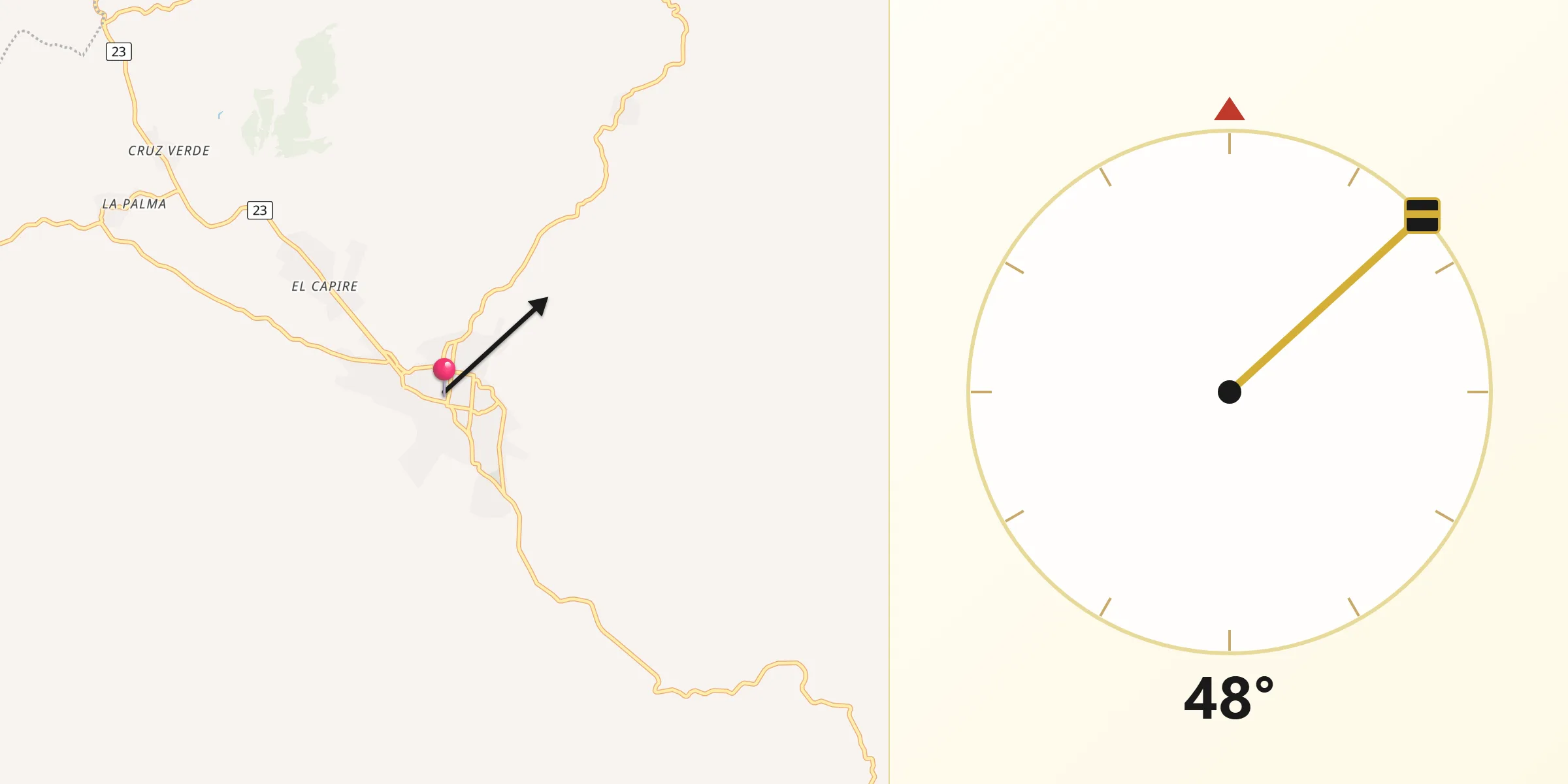 Dirección de la Qibla desde Chiautla de Tapia