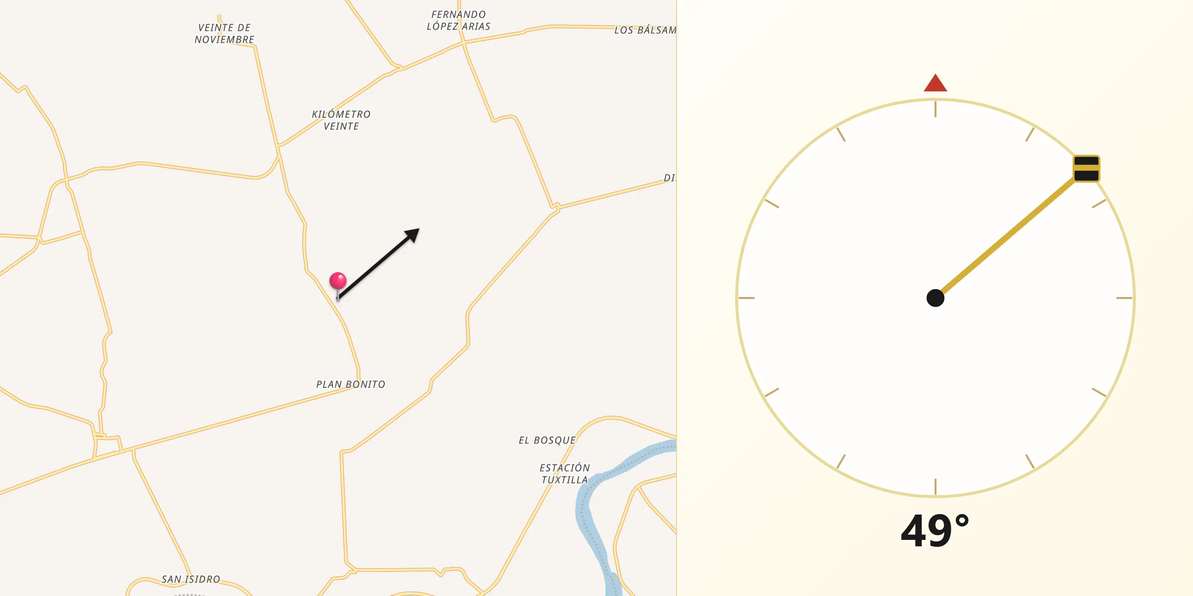 Dirección de la Qibla desde Cosamaloapan de Carpio