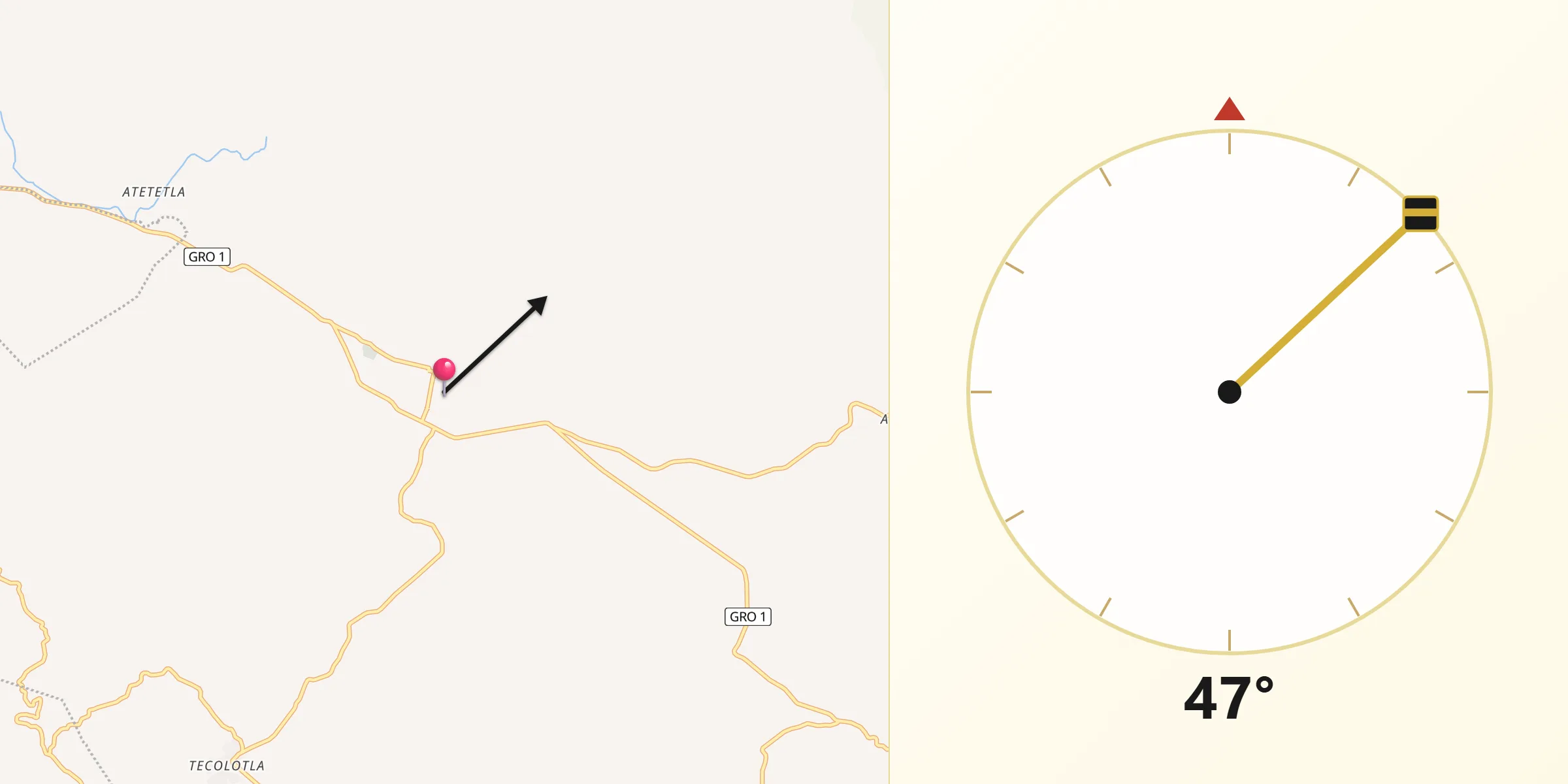 Dirección de la Qibla desde Ciudad de Huitzuco