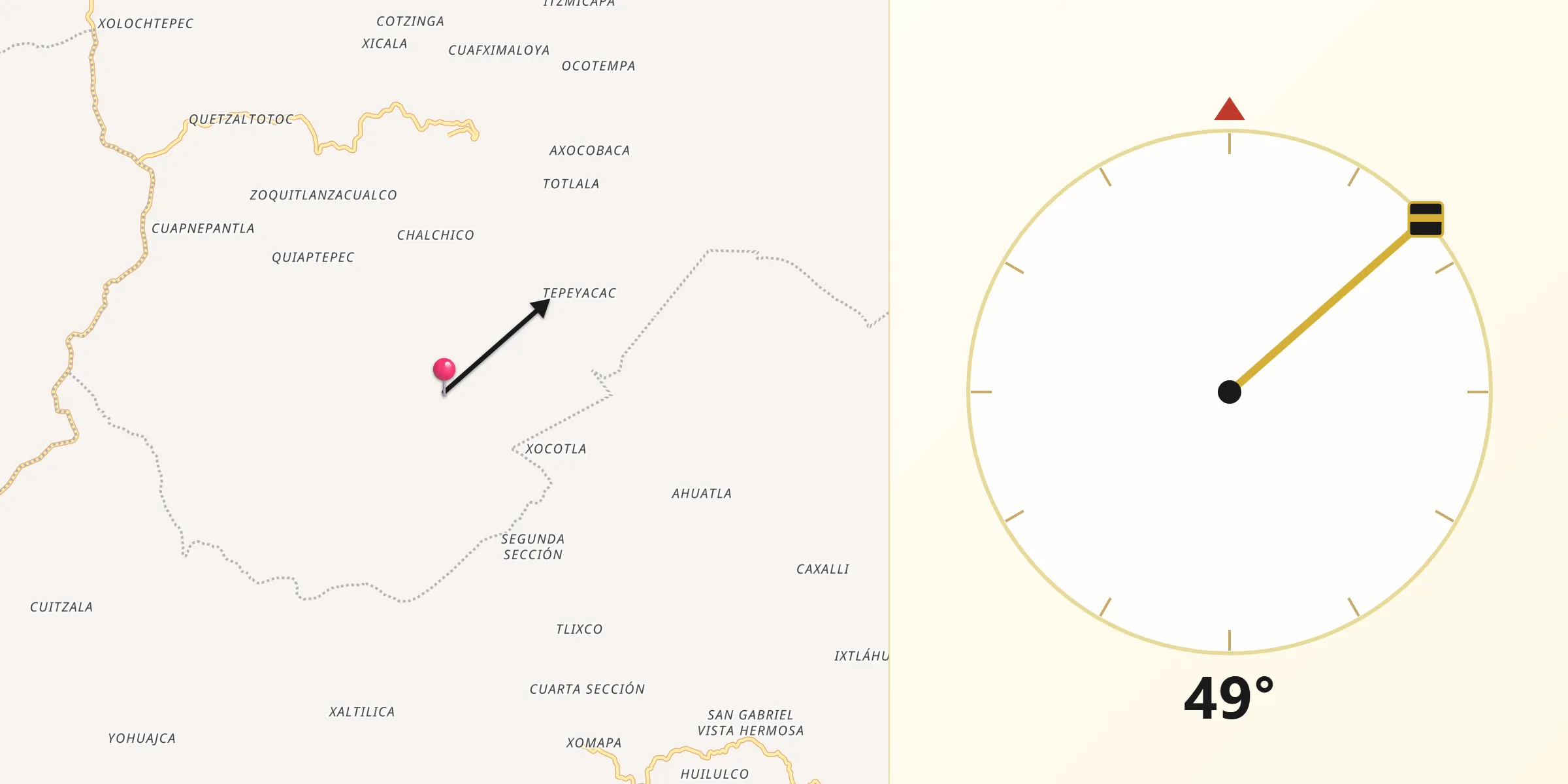Dirección de la Qibla desde Xitlama