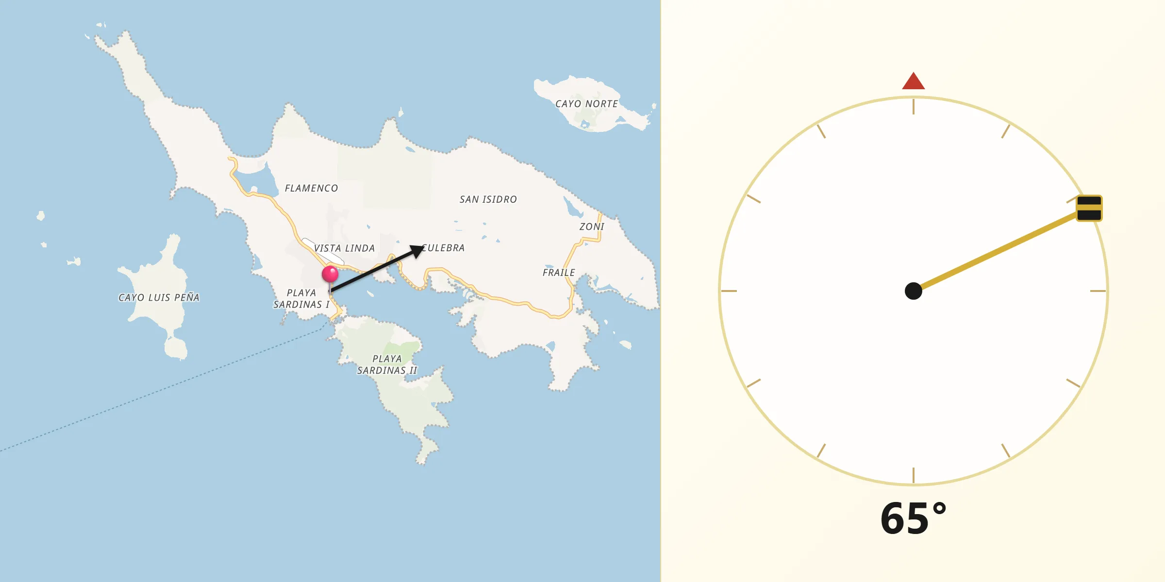 Qibla Direction from Culebra barrio-pueblo