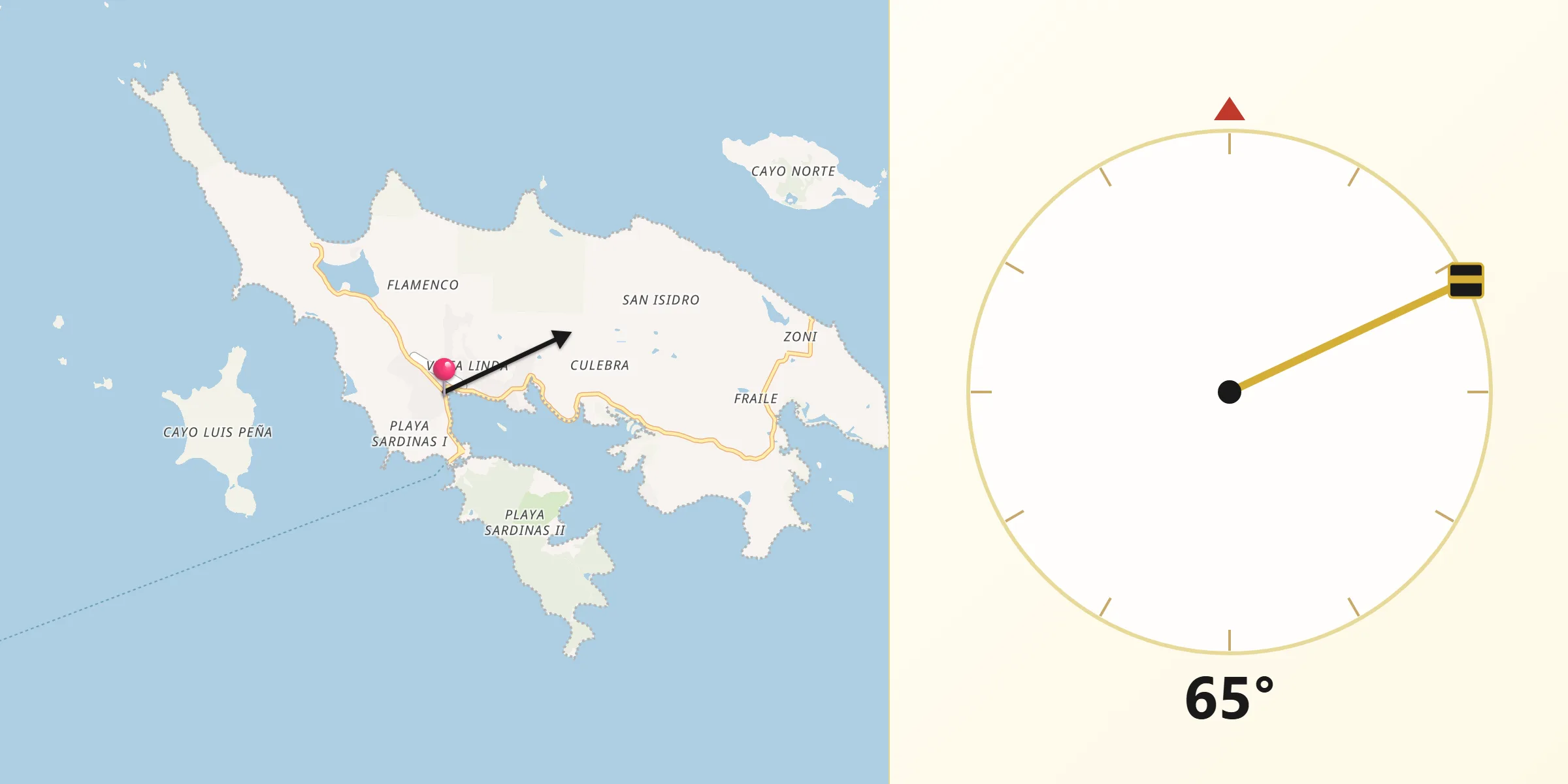Dirección de la Qibla desde Culebra