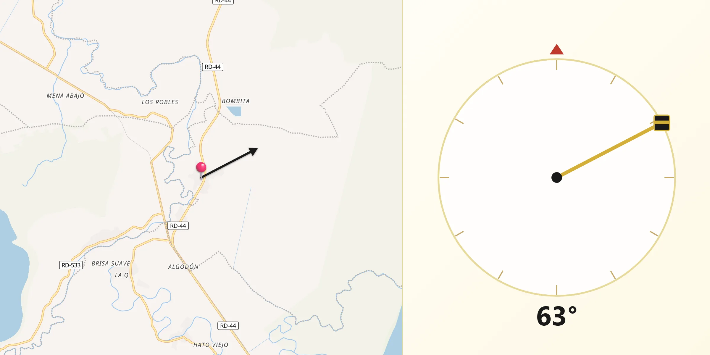 Dirección de la Qibla desde Jaquimeyes