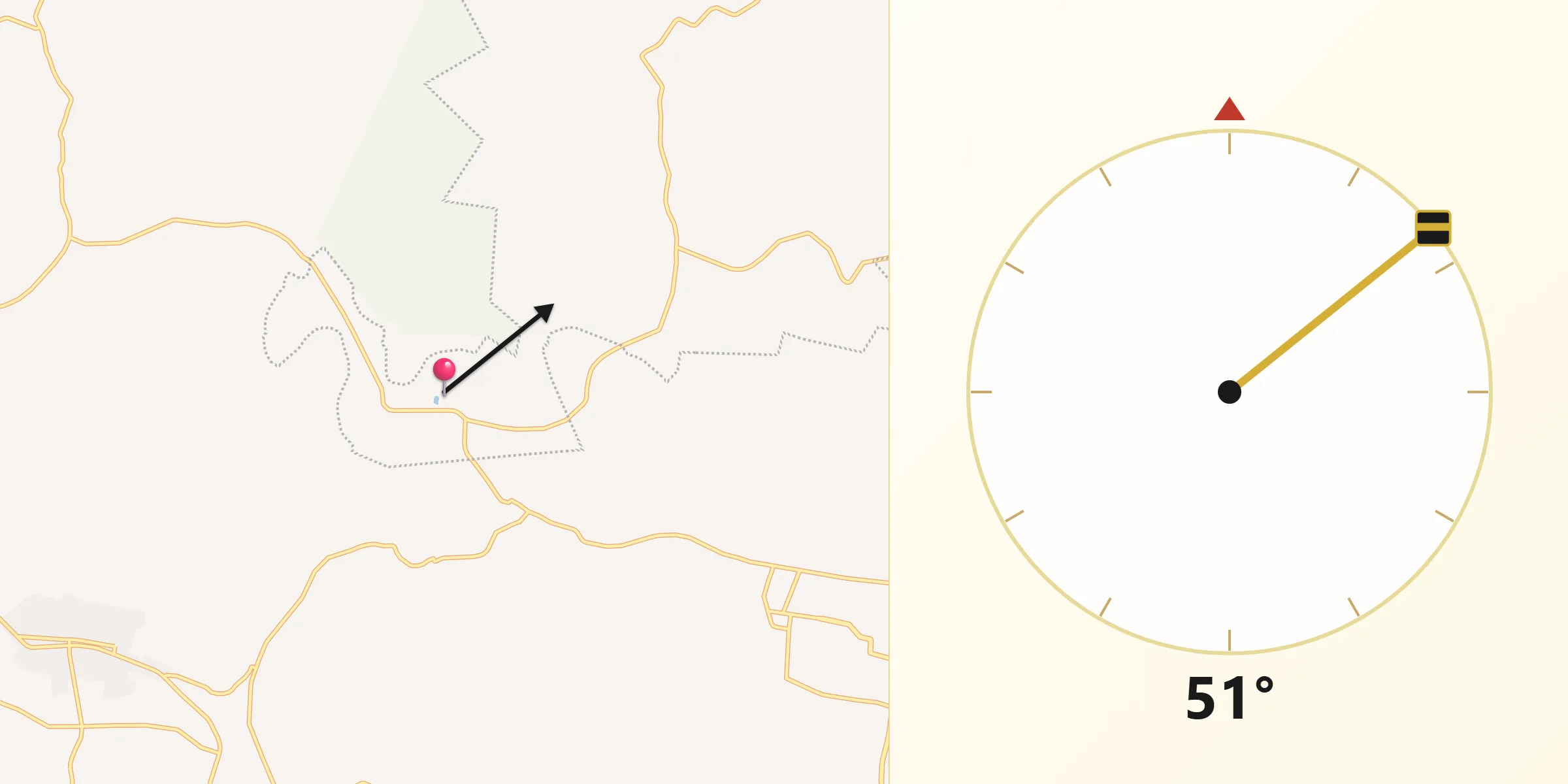 Dirección de la Qibla desde El Tortuguero