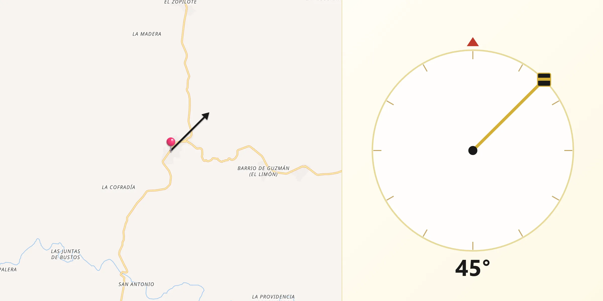 Dirección de la Qibla desde Coahuayutla de Guerrero