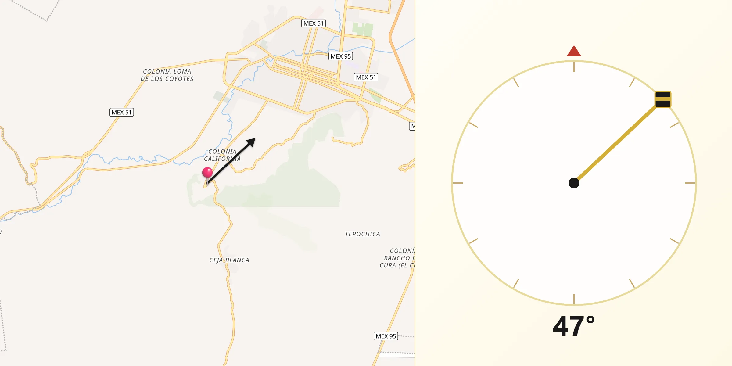 Dirección de la Qibla desde Fermín Rabadán Cervantes