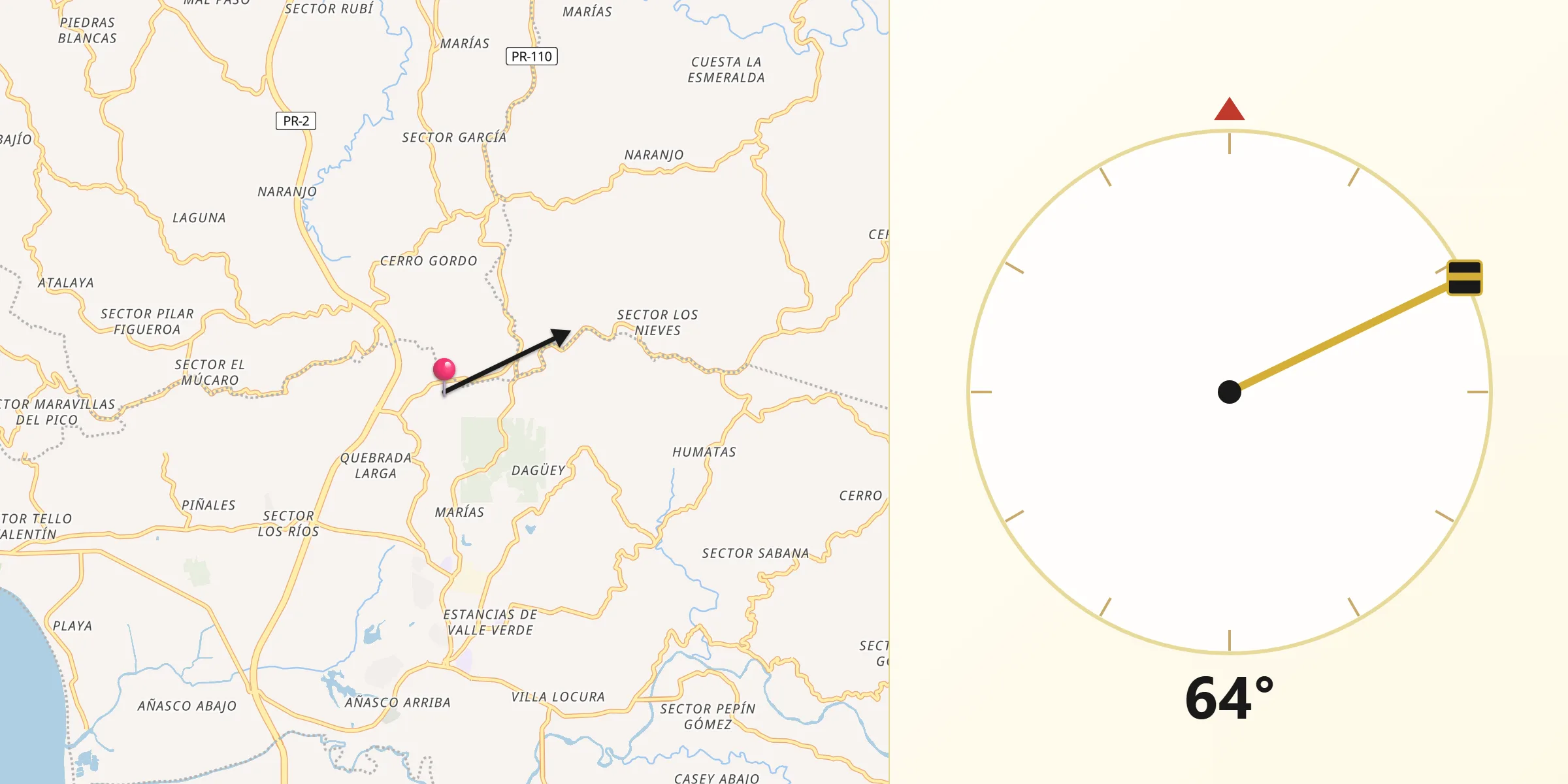 Qibla Direction from Añasco