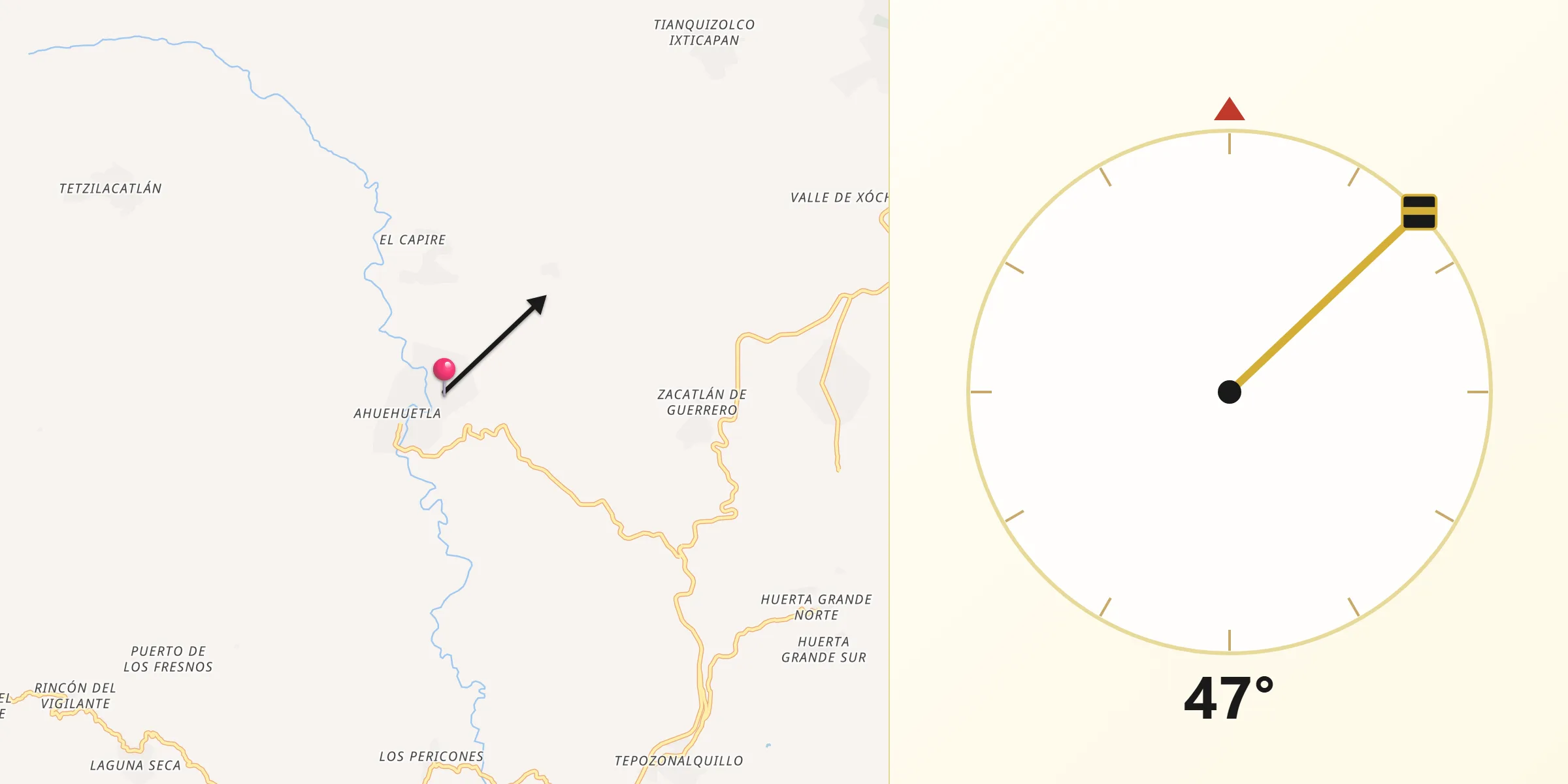 Dirección de la Qibla desde Tehuixtla