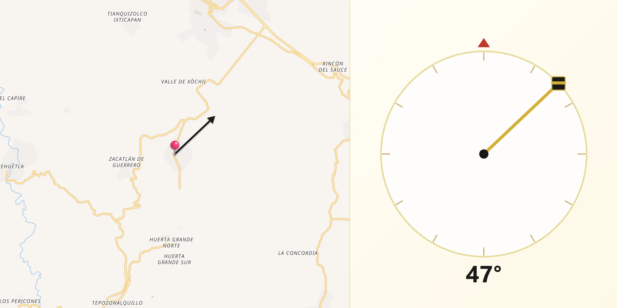 Dirección de la Qibla desde Acatempan