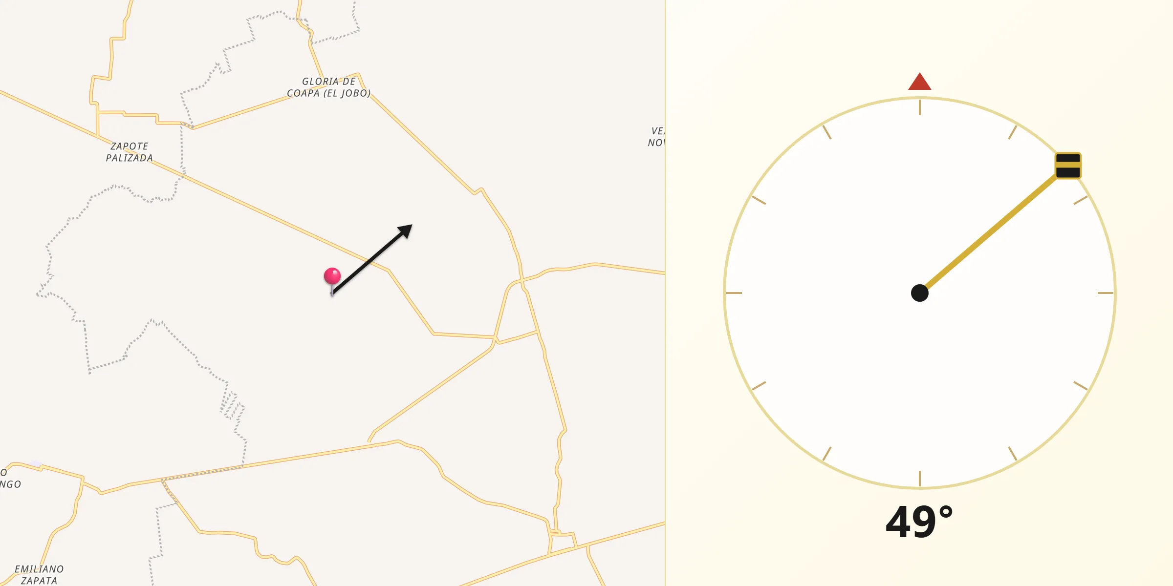 Dirección de la Qibla desde Poblado Dos