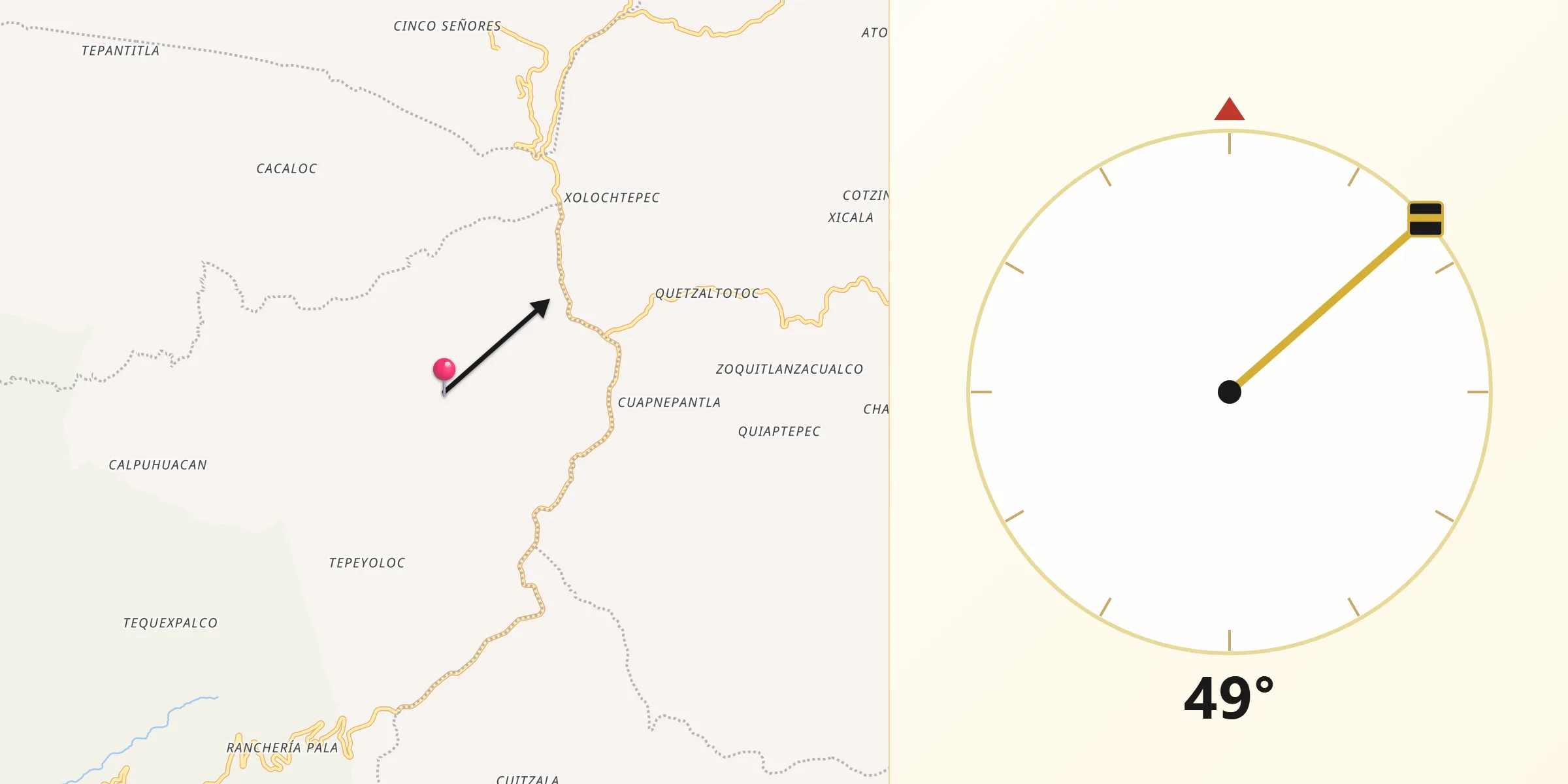 Dirección de la Qibla desde Tecoltepec