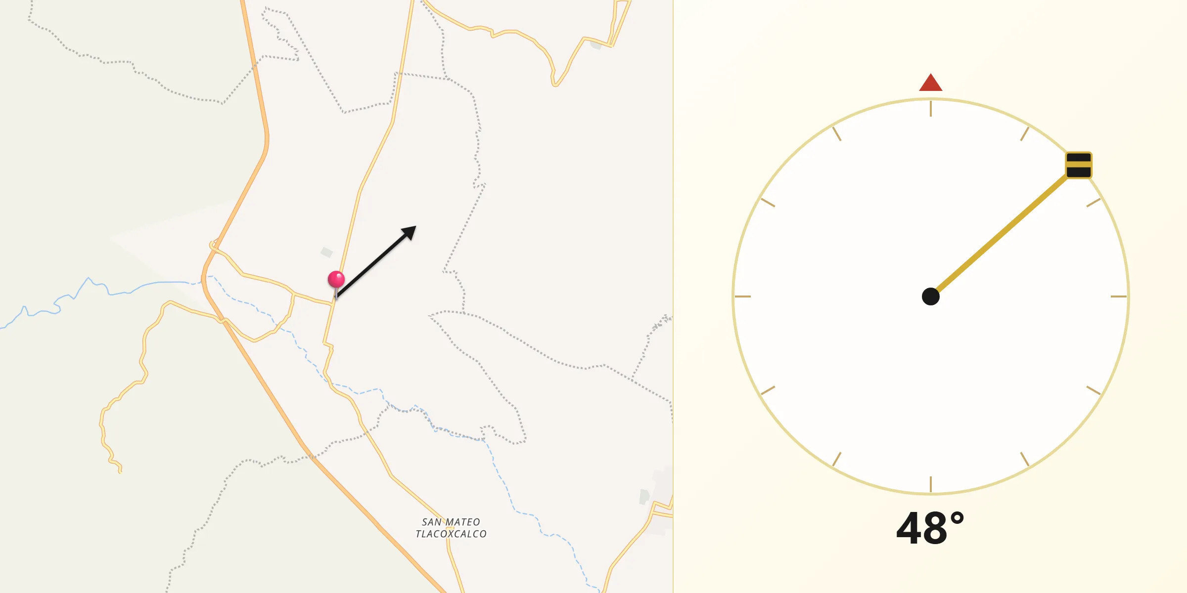 Dirección de la Qibla desde San Gabriel Chilac