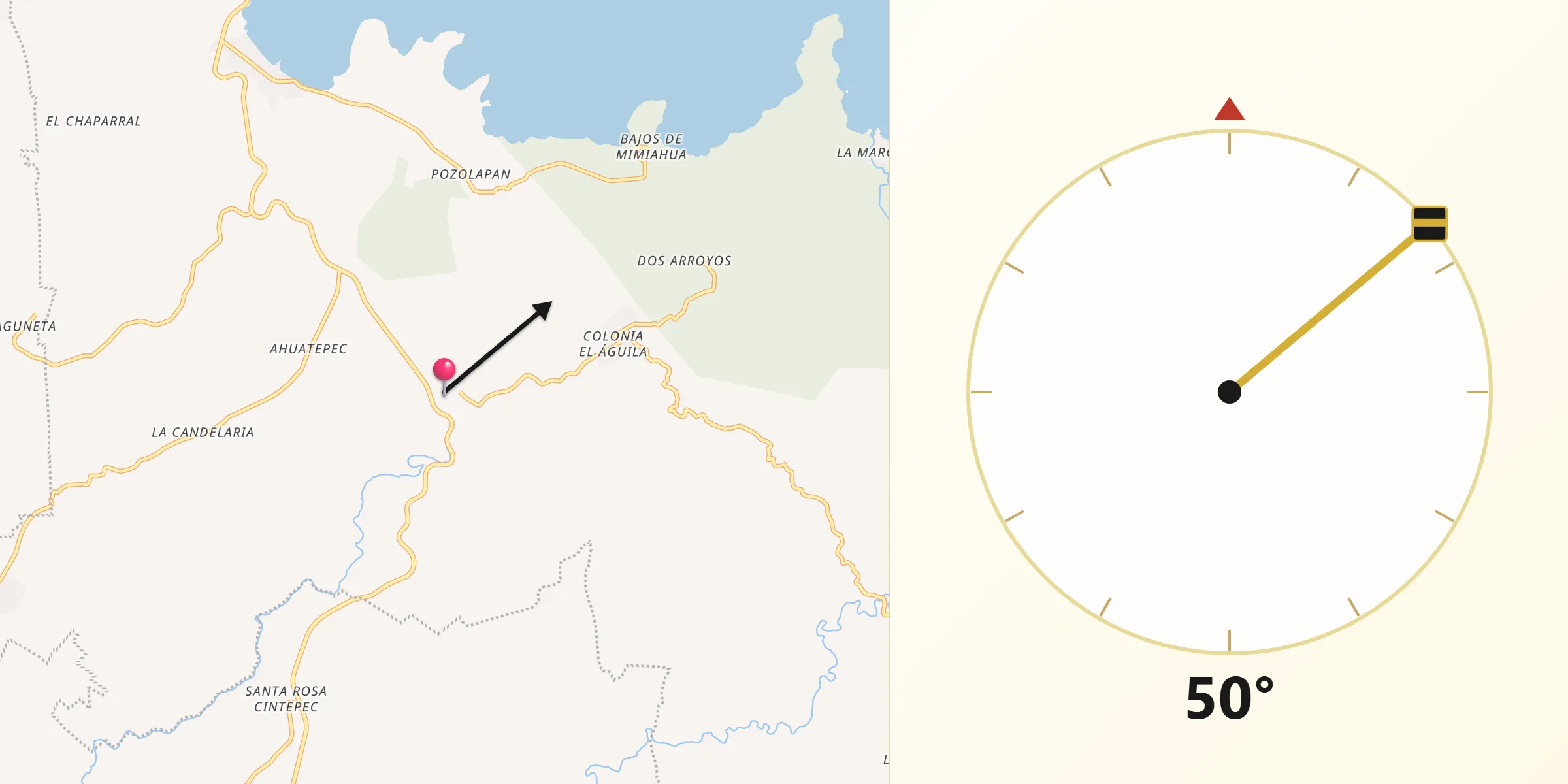 Dirección de la Qibla desde Zapoapan de Cabañas