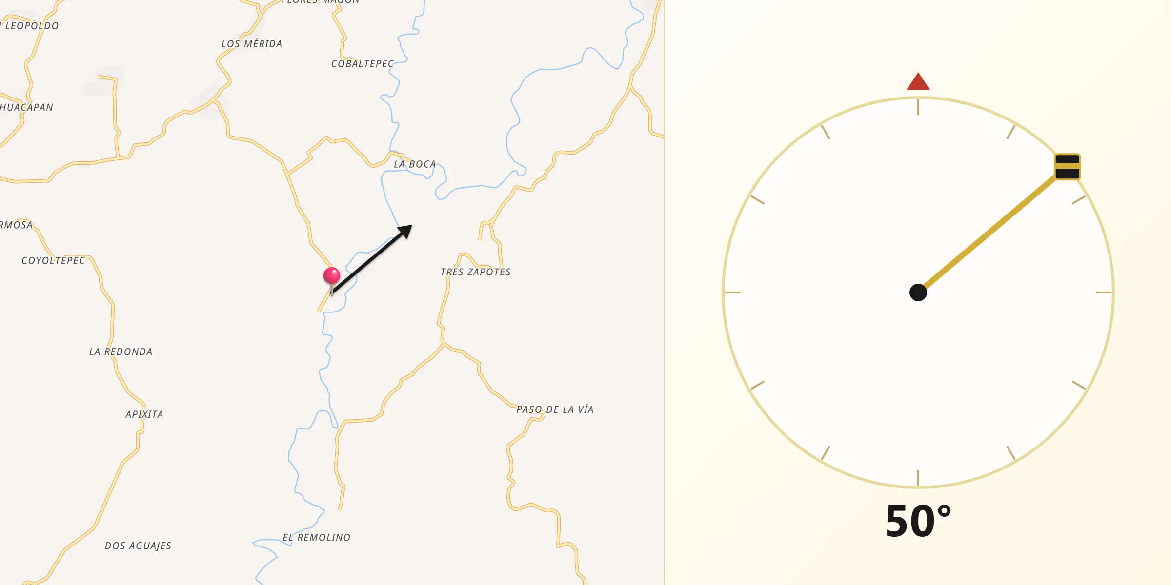 Dirección de la Qibla desde Juan Jacobo Torres [Bodega de Totontepec]