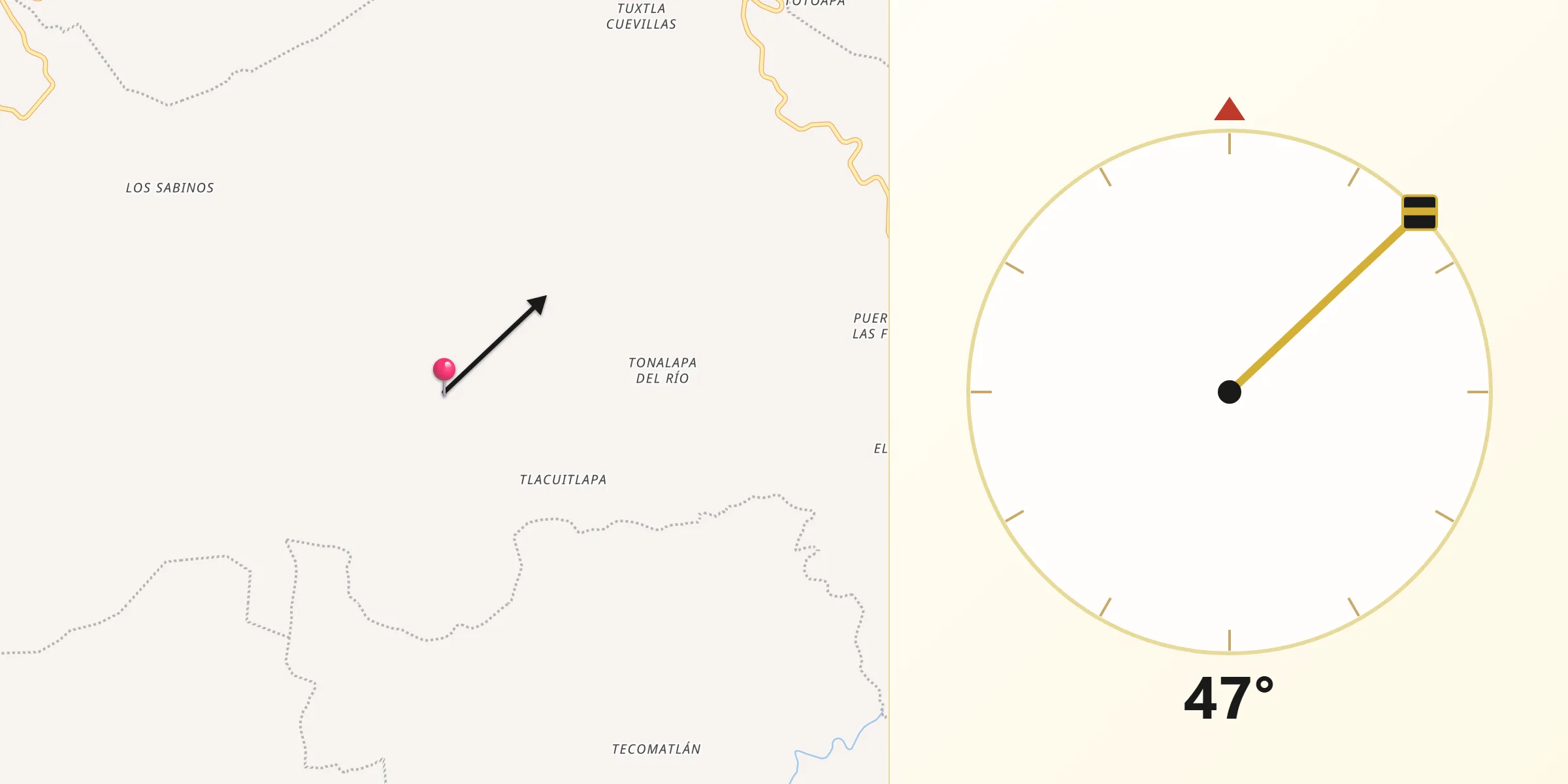 Dirección de la Qibla desde Coatepec Costales