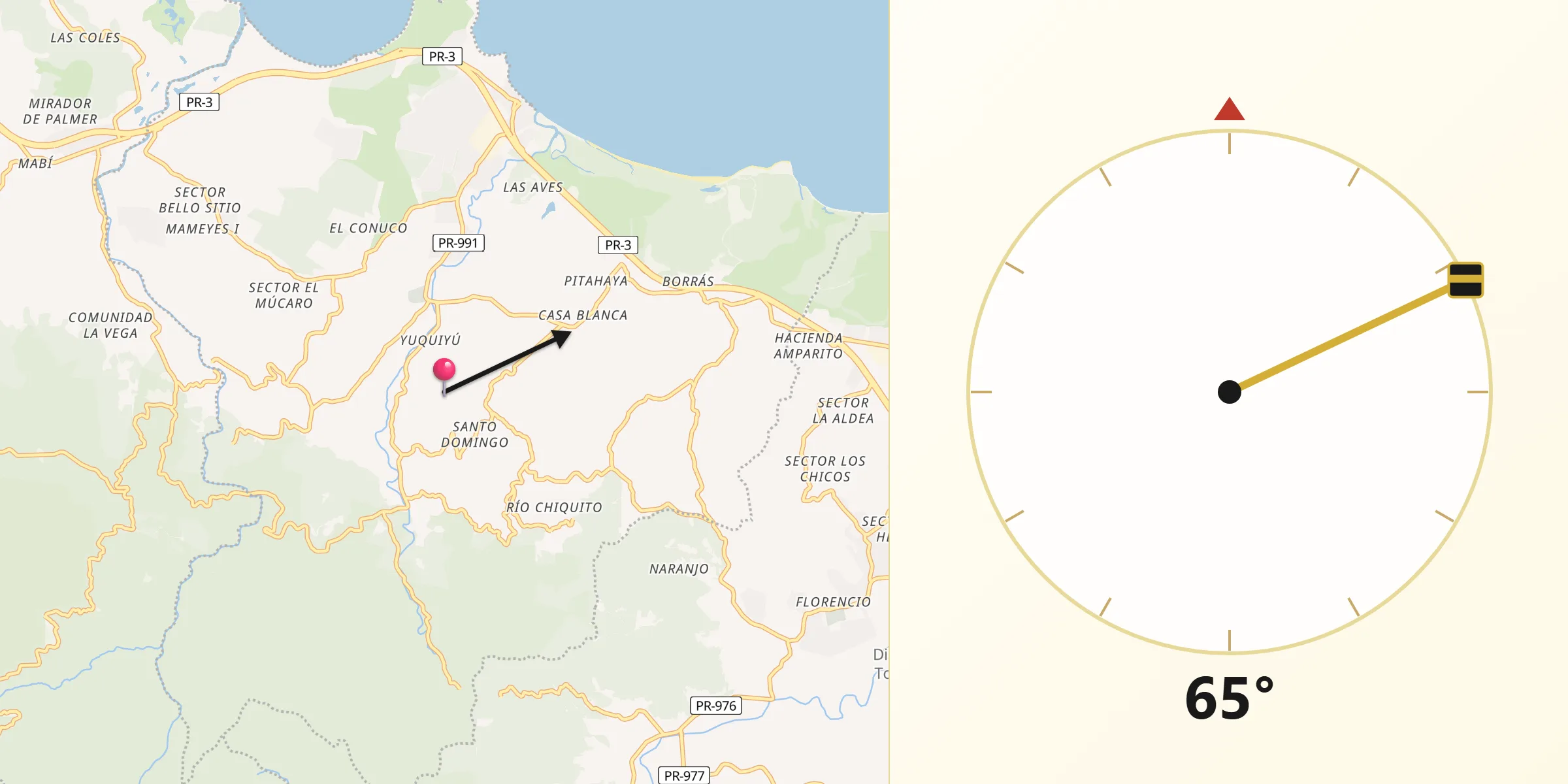 Qibla Direction from Luquillo Municipio