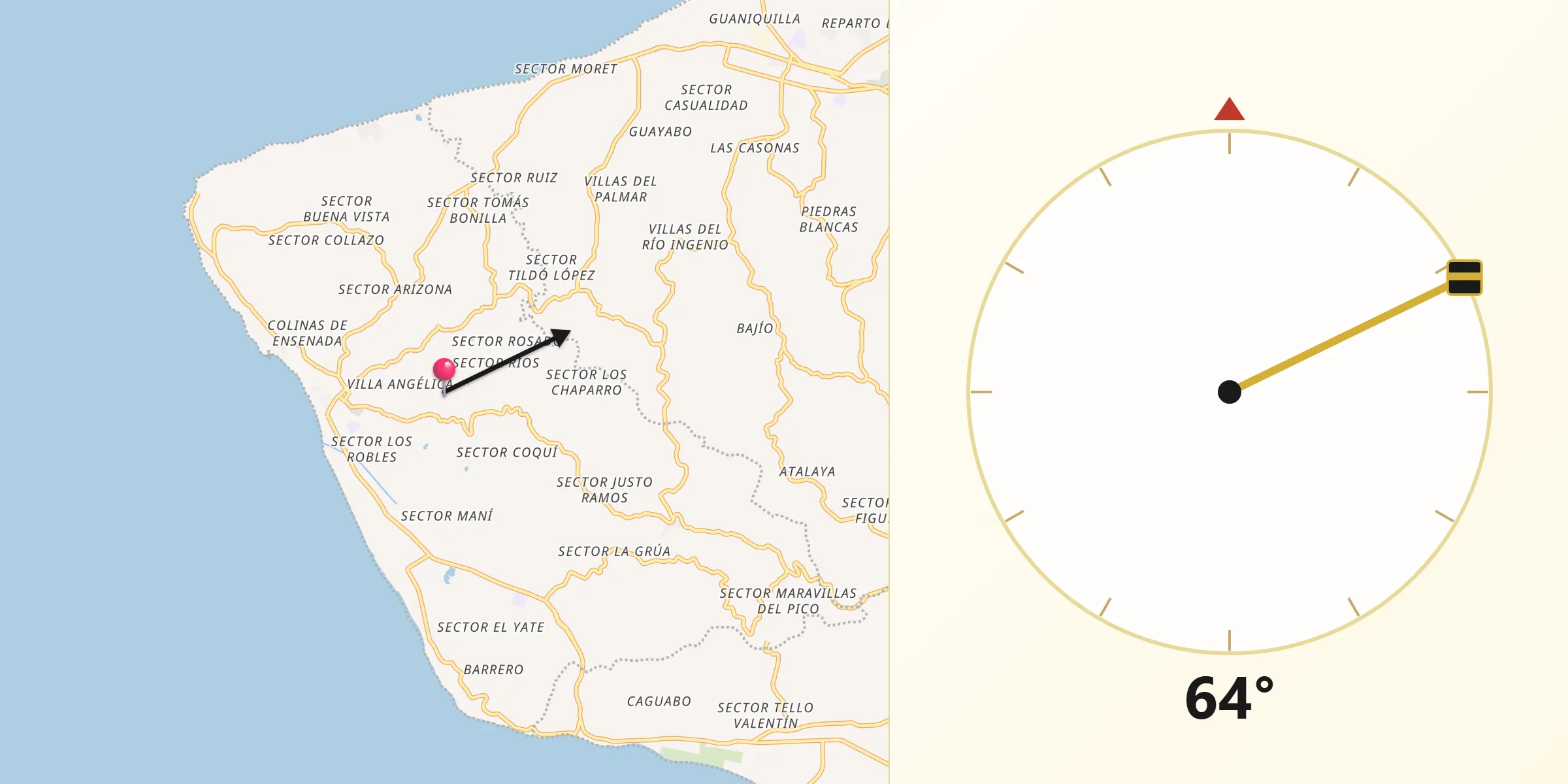 Qibla Direction from Rincón Municipio