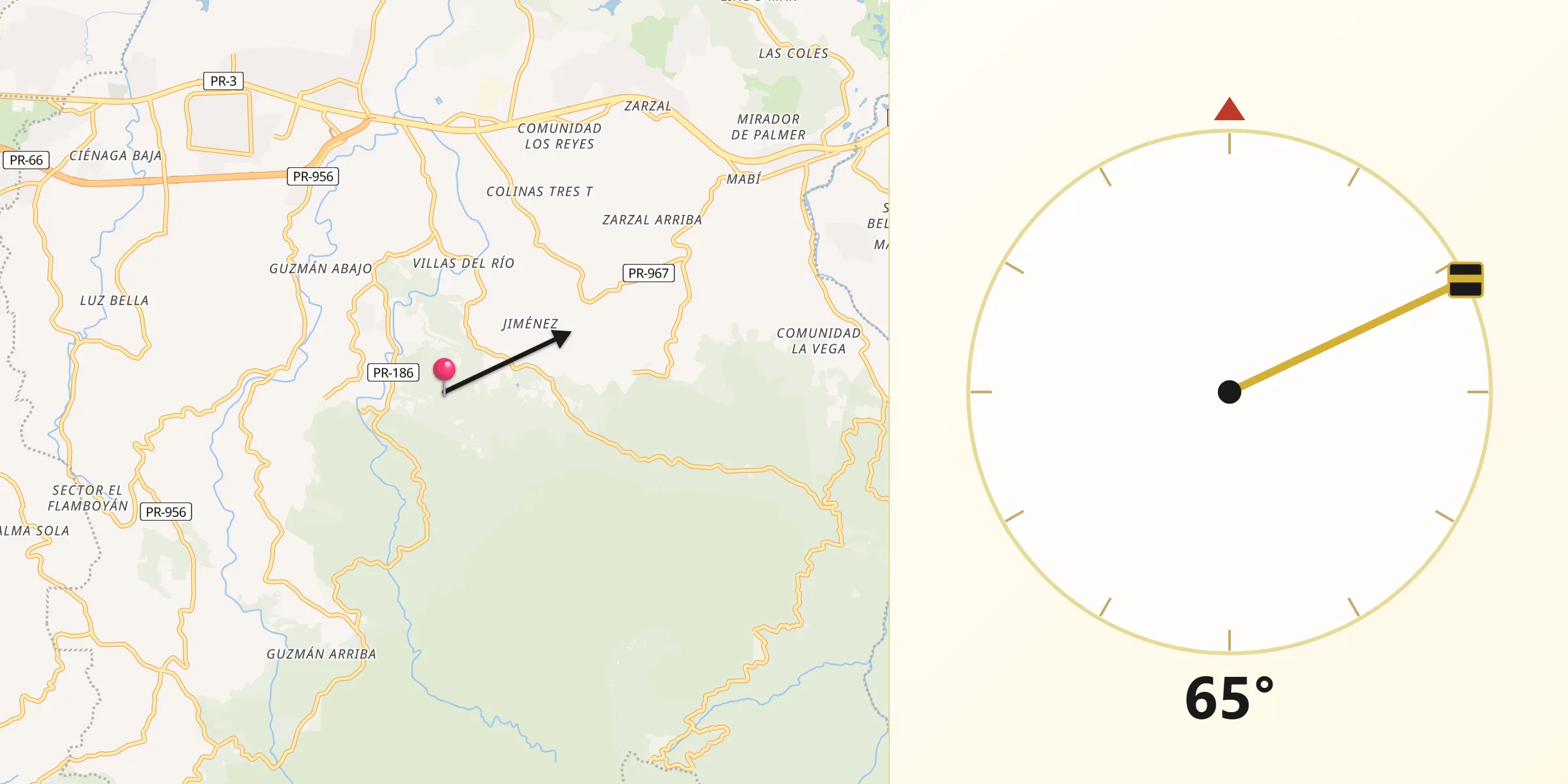 Qibla Direction from Río Grande Municipio
