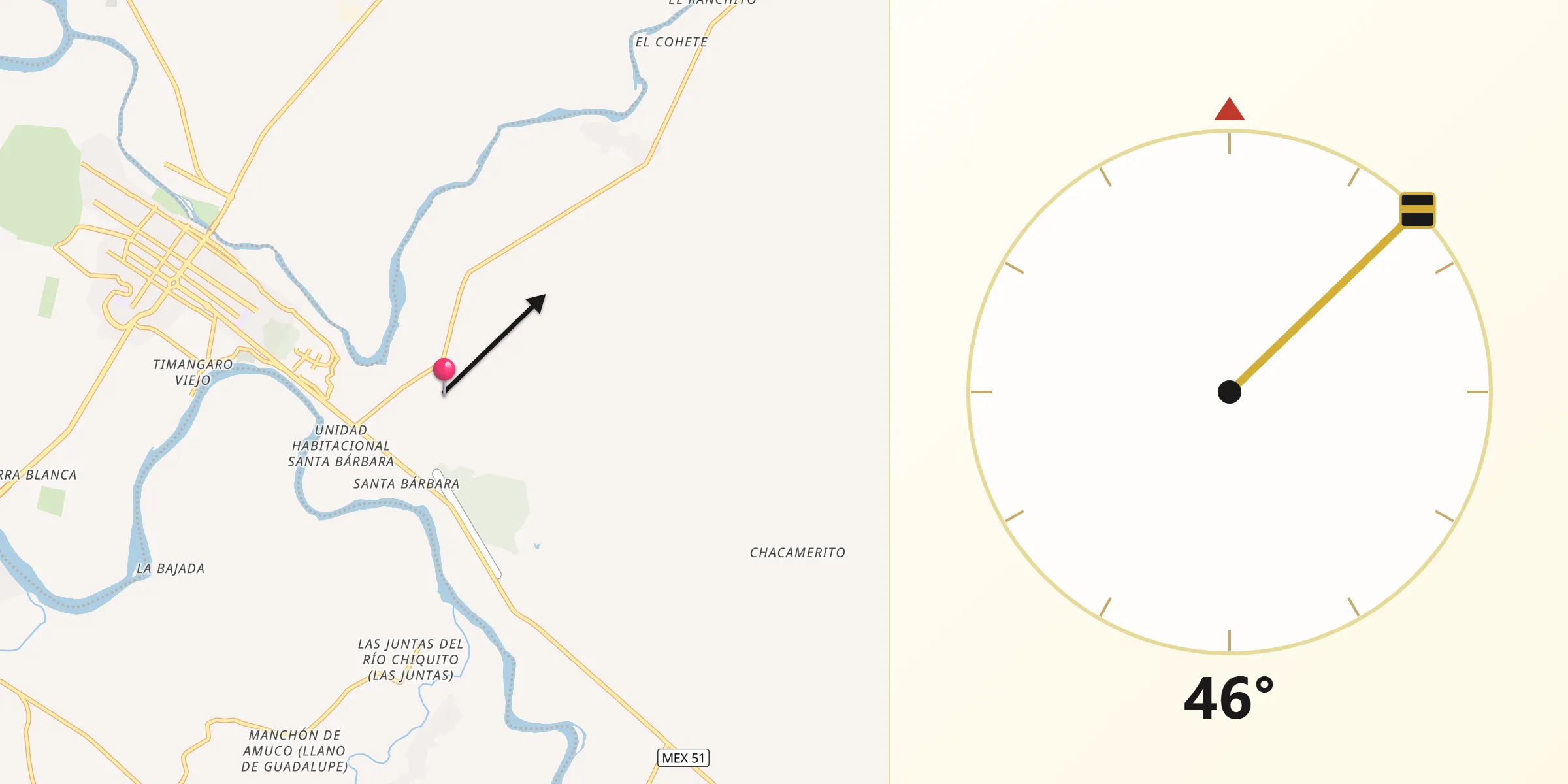 Dirección de la Qibla desde Querendas