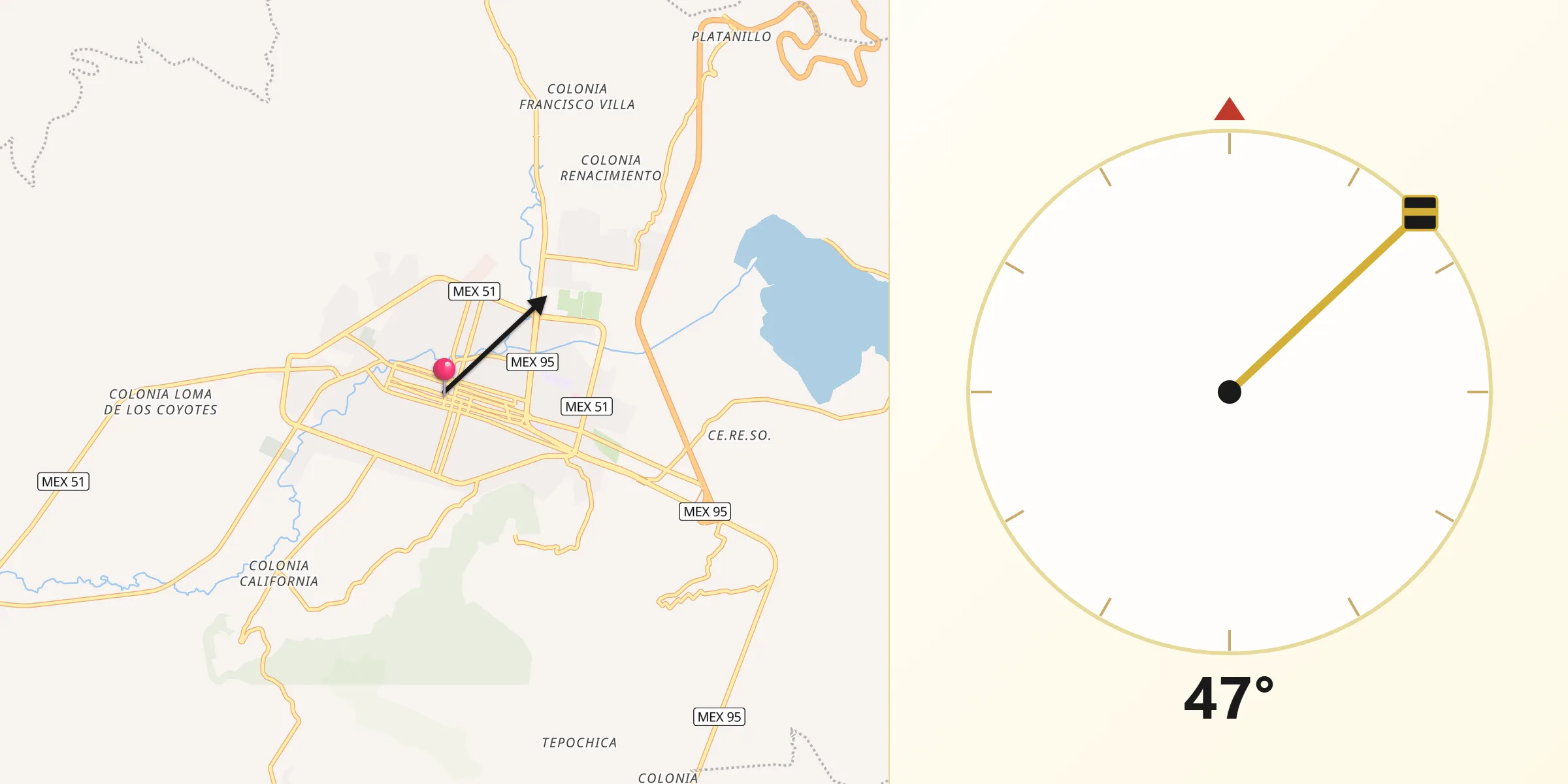 Dirección de la Qibla desde Iguala de la Independencia