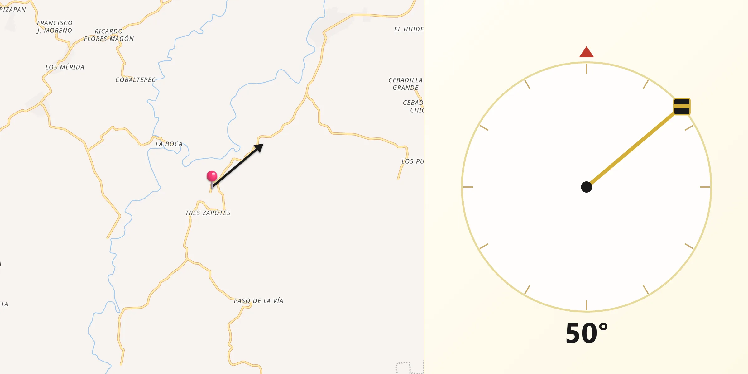Dirección de la Qibla desde Cuesta Amarilla