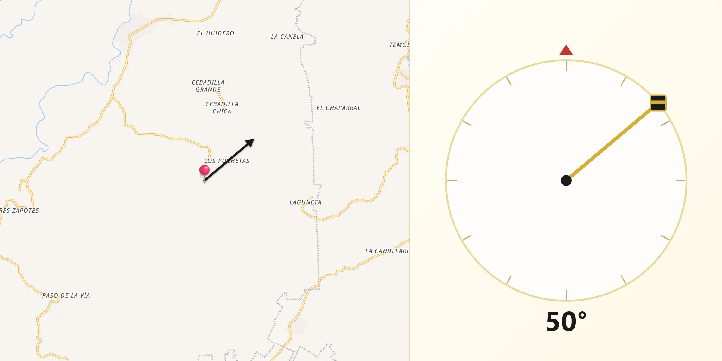 Dirección de la Qibla desde Chuniapan de Arriba