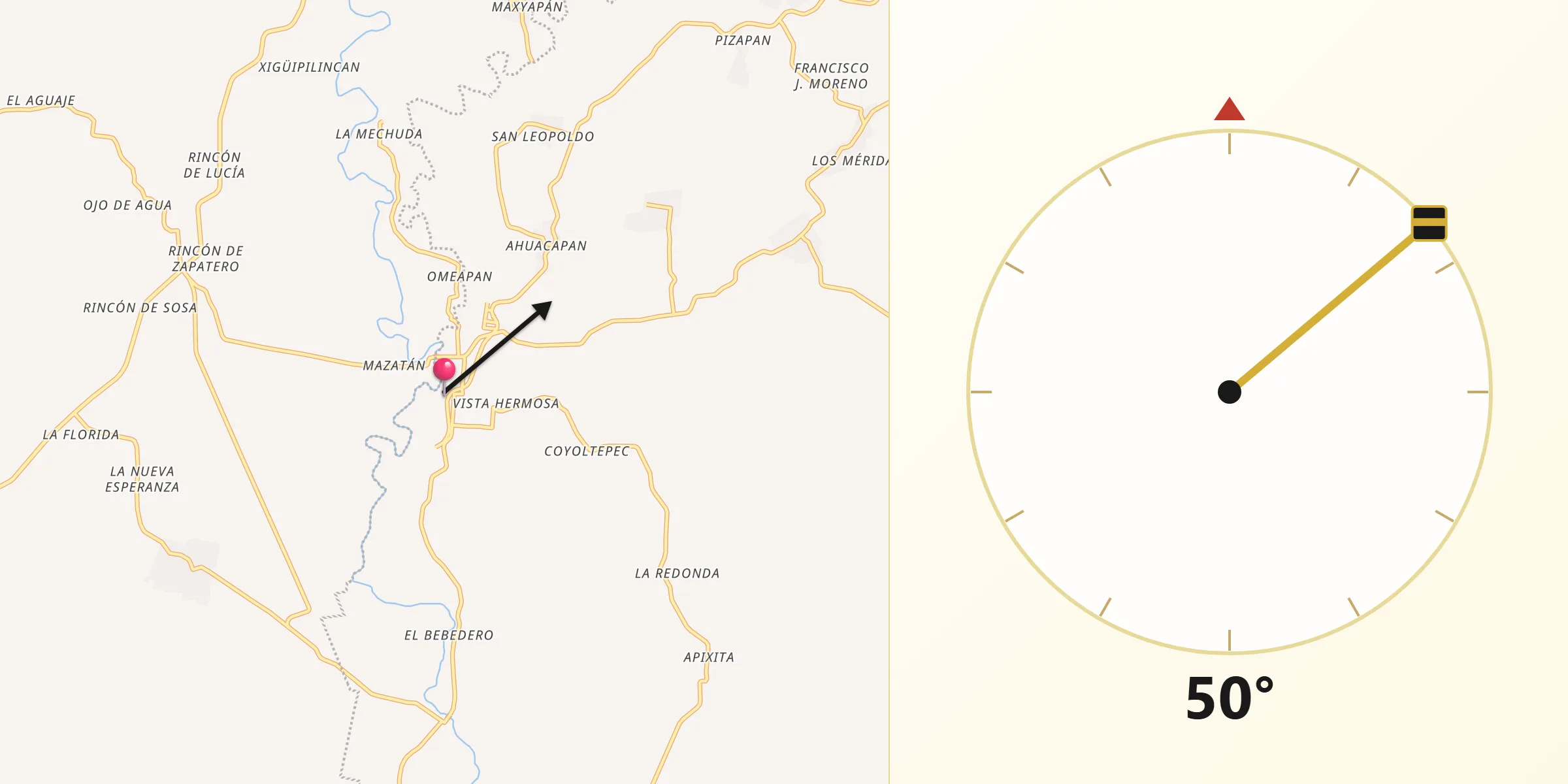 Dirección de la Qibla desde Tilapan