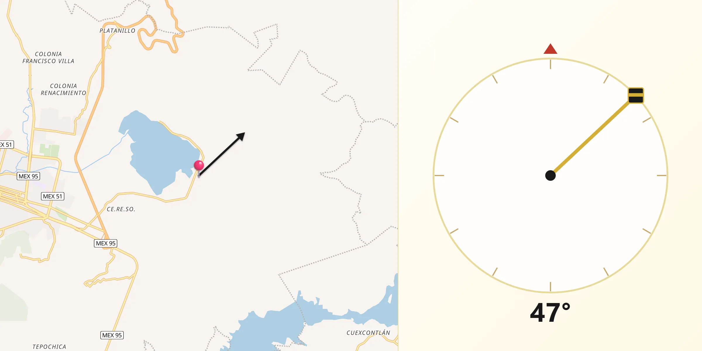 Dirección de la Qibla desde Tuxpan