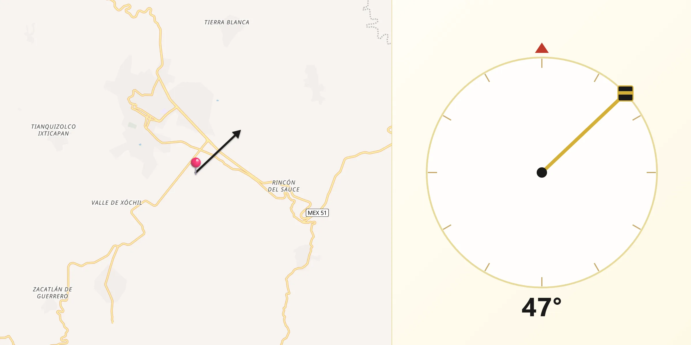 Dirección de la Qibla desde Colonia el Pedregal