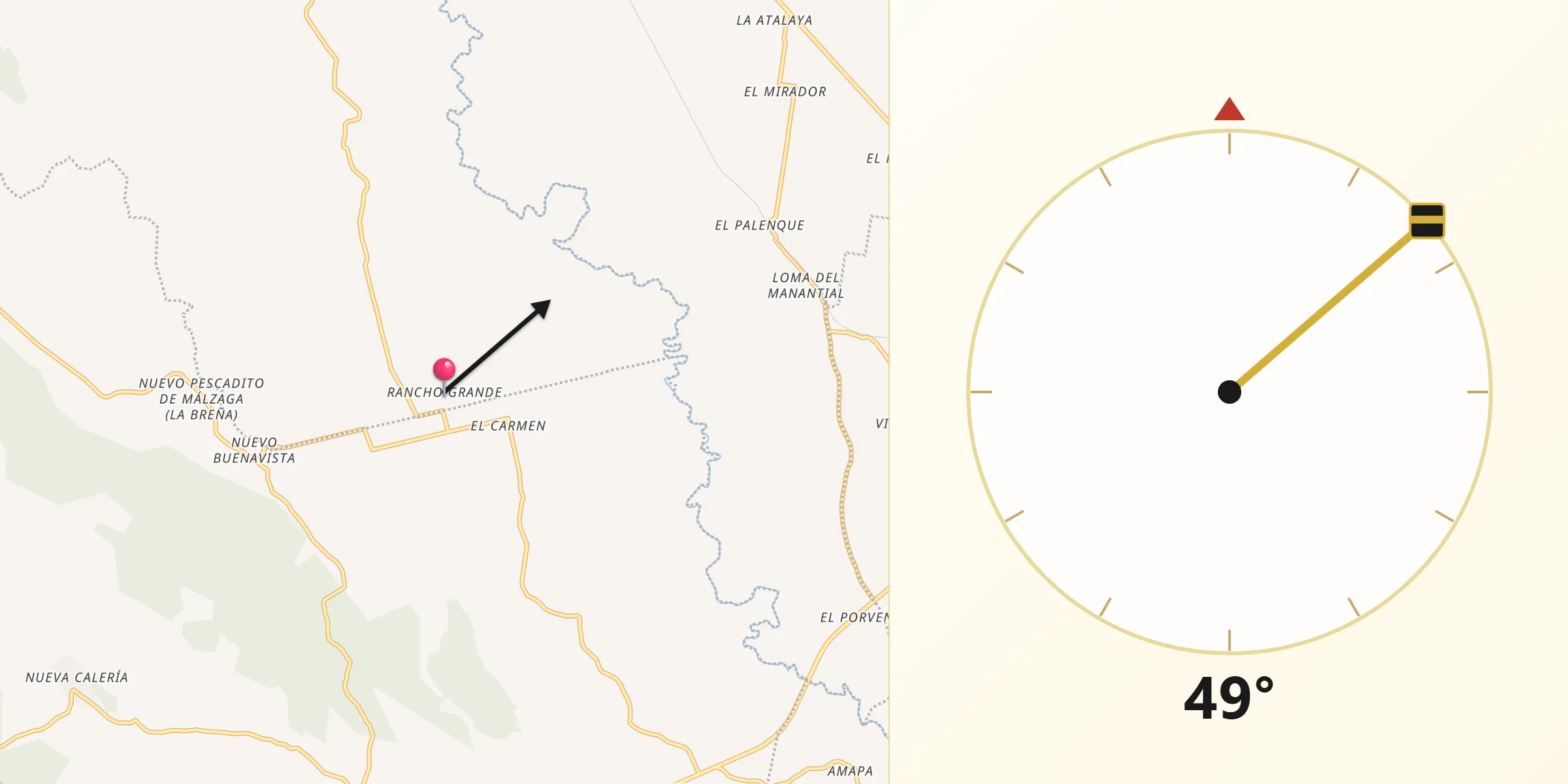 Dirección de la Qibla desde Rancho Grande