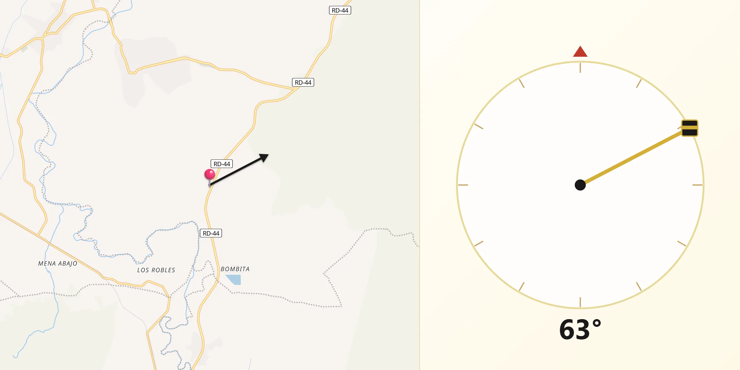 Dirección de la Qibla desde Canoa