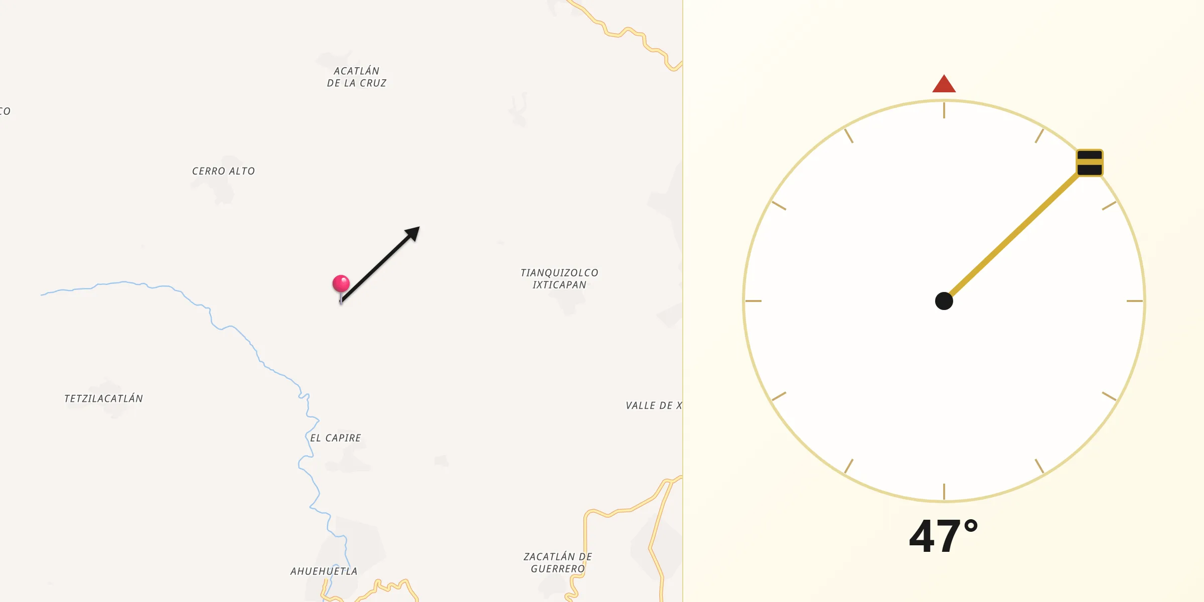 Dirección de la Qibla desde Teloloapan