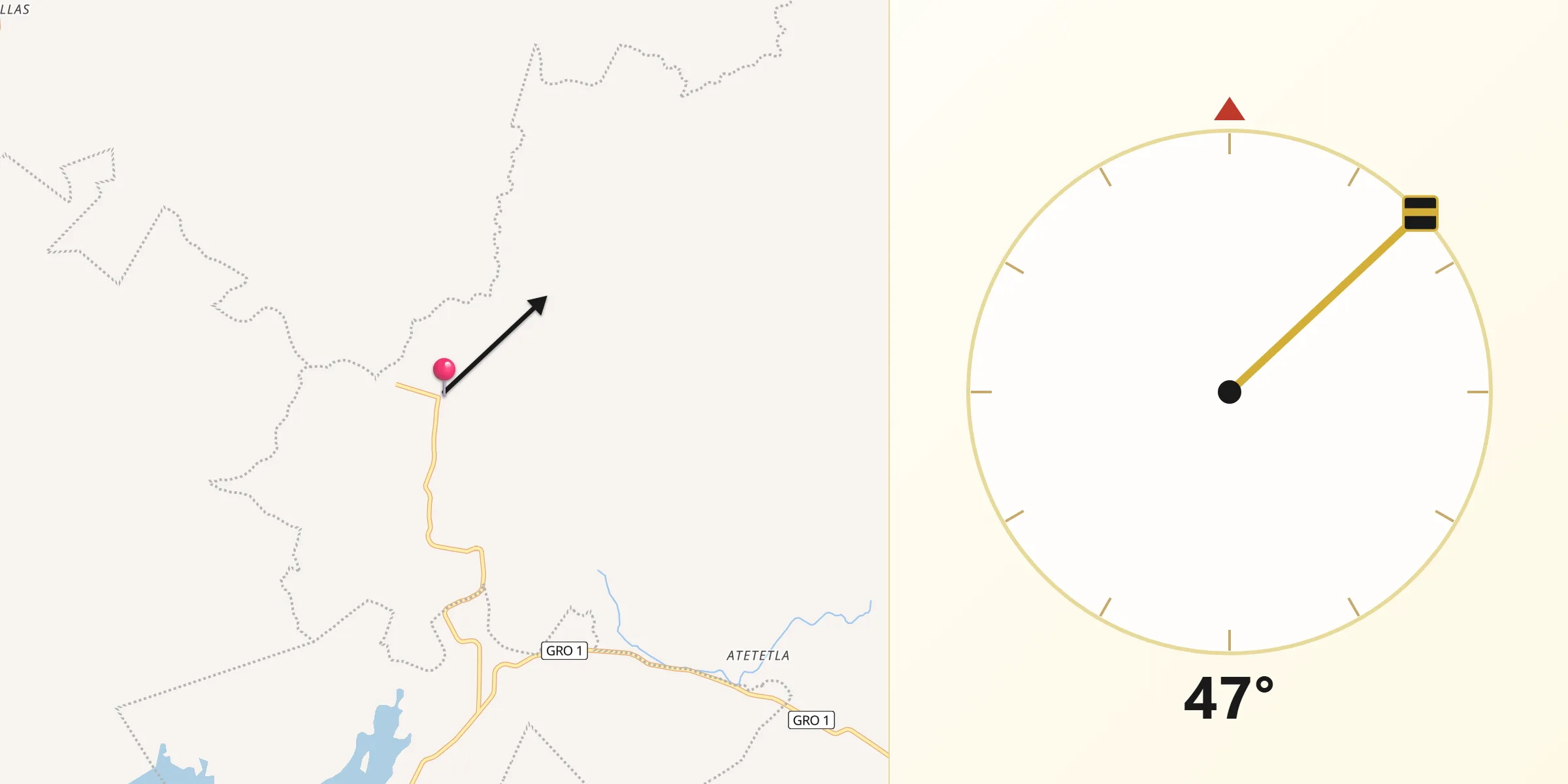 Dirección de la Qibla desde Tlaxmalac