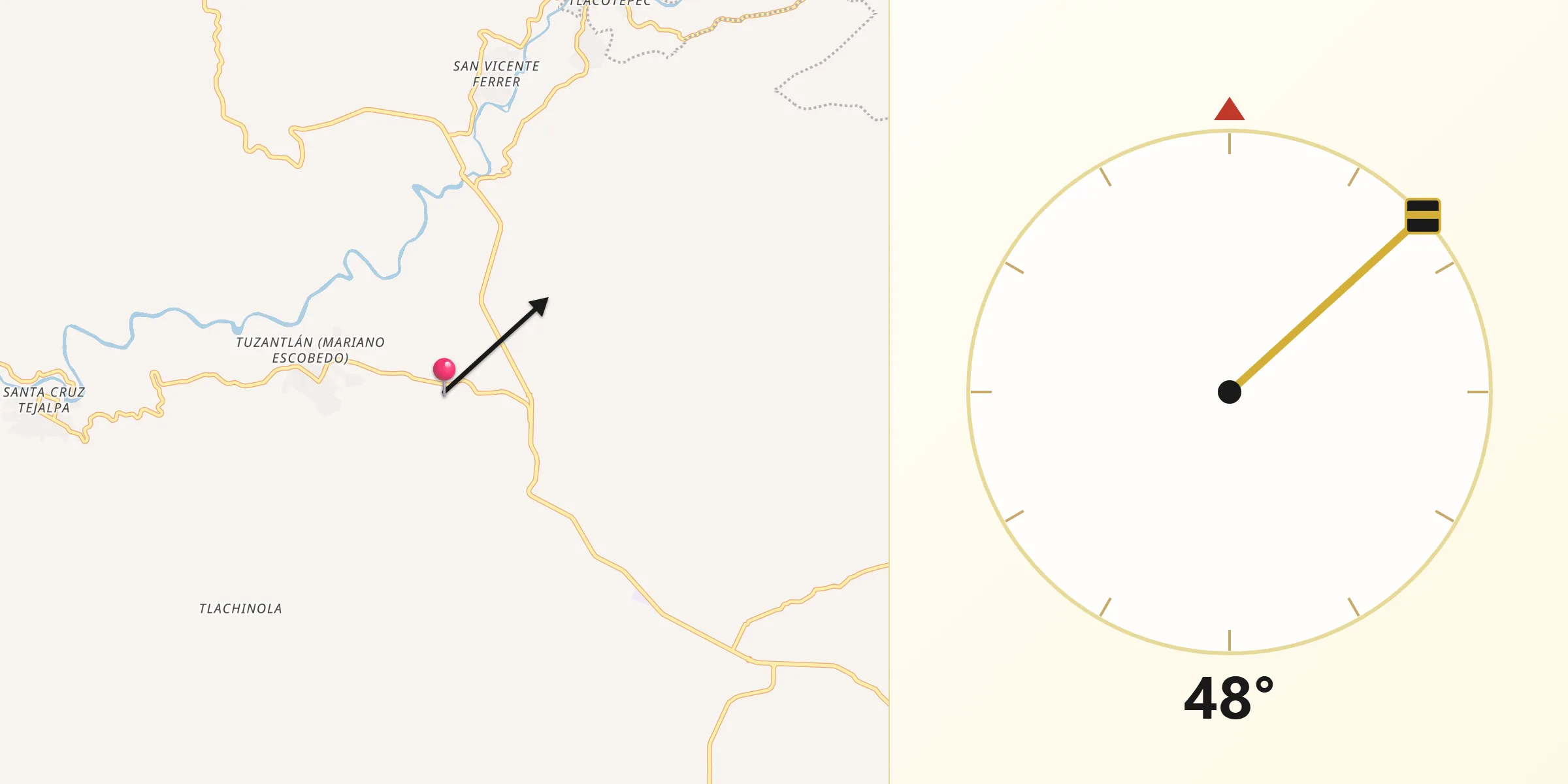 Dirección de la Qibla desde Tehuitzingo