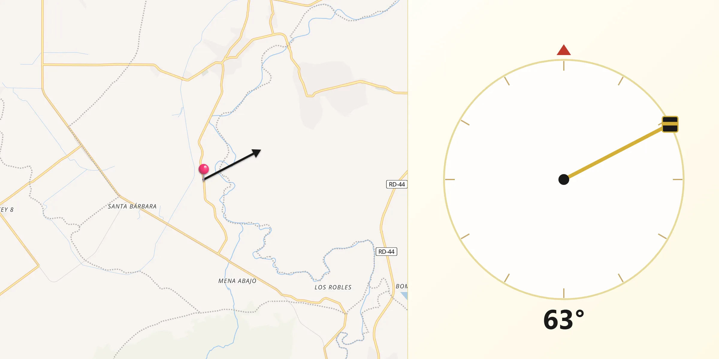 Dirección de la Qibla desde La Uvilla