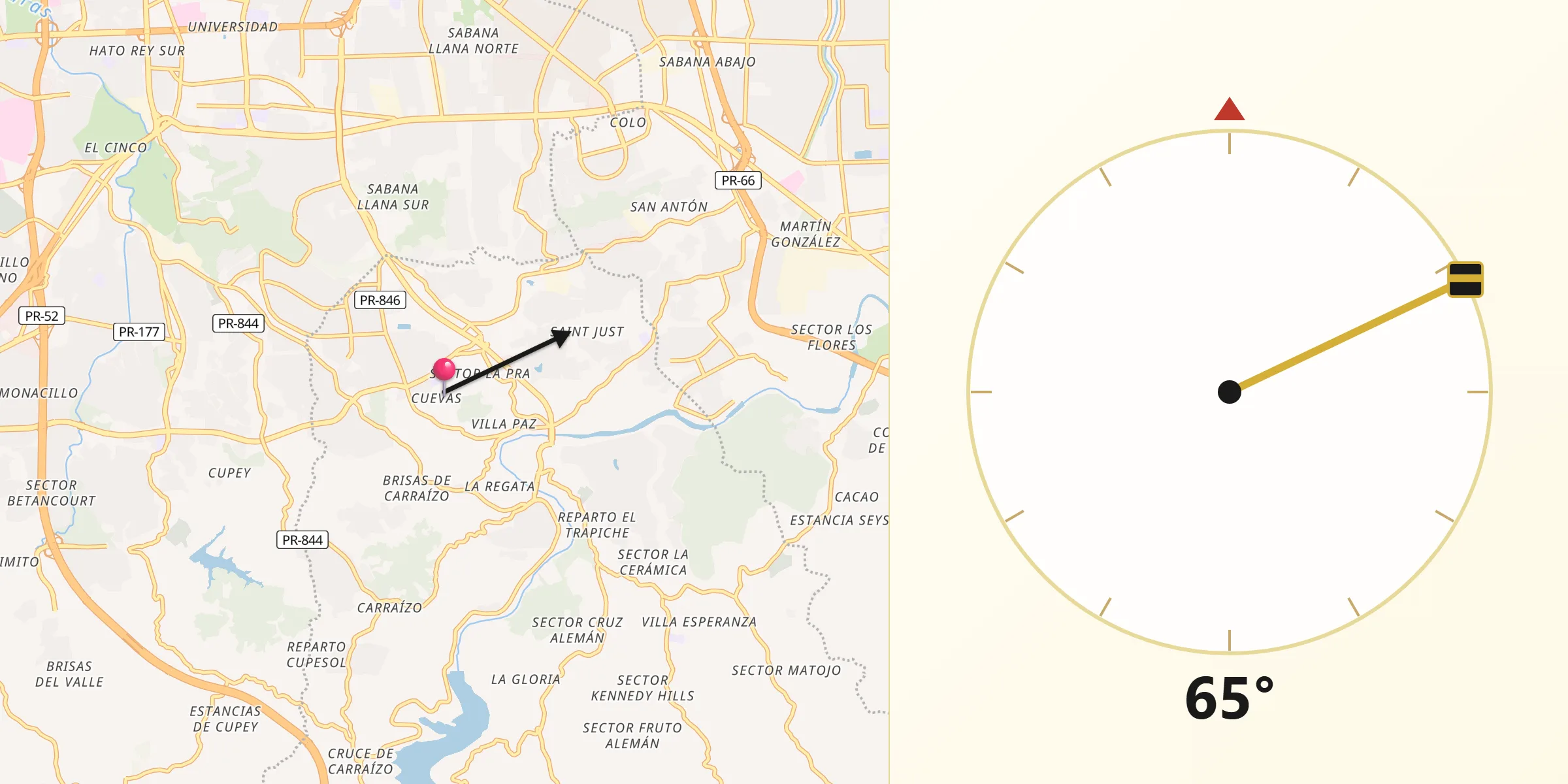 Qibla Direction from Trujillo Alto