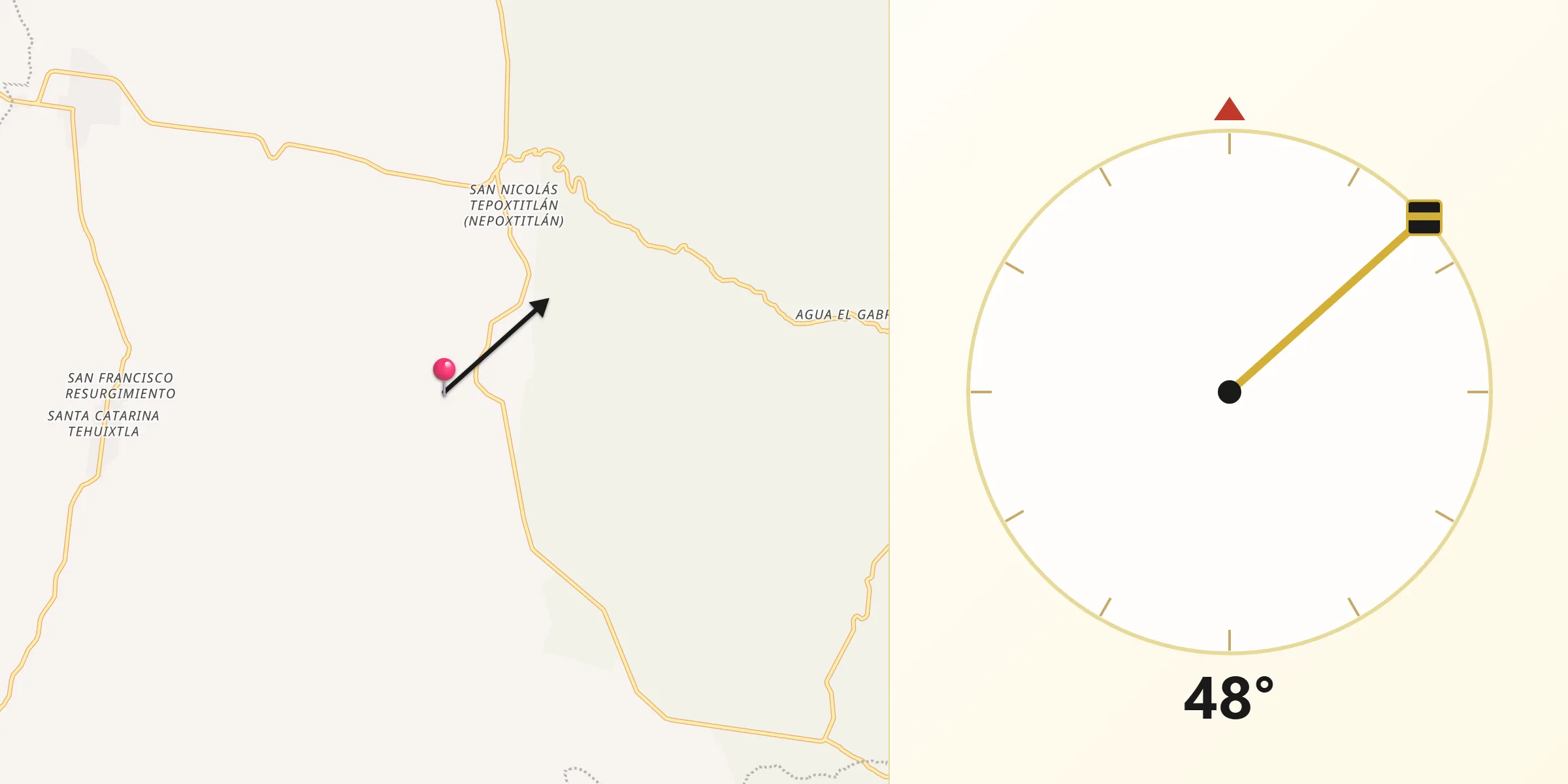 Dirección de la Qibla desde Atexcal