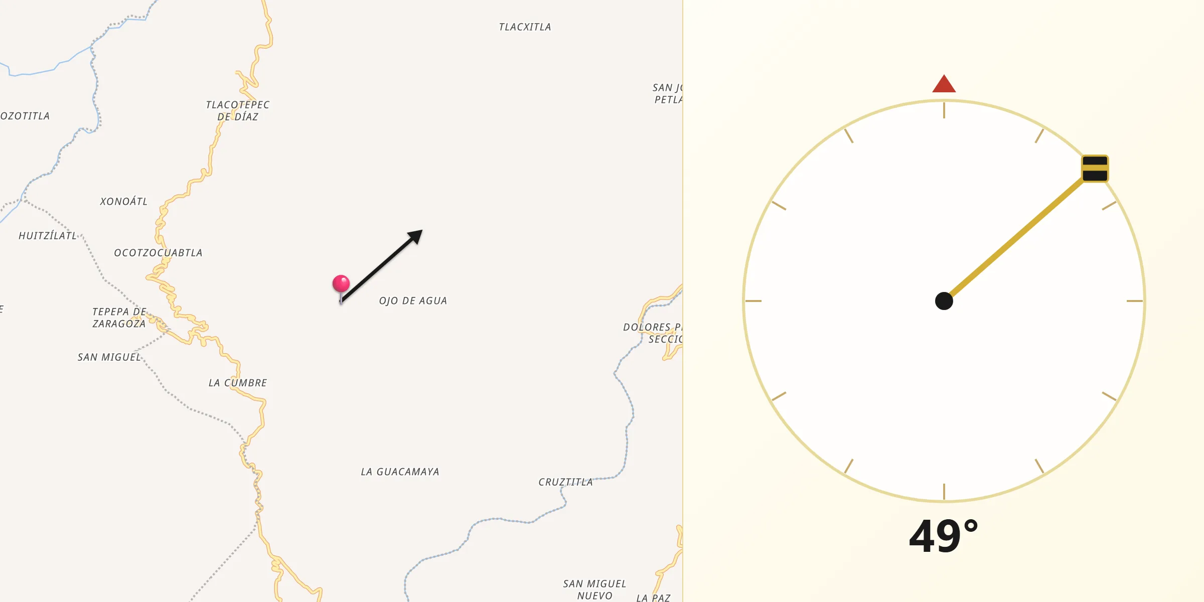 Dirección de la Qibla desde San Sebastián Tlacotepec