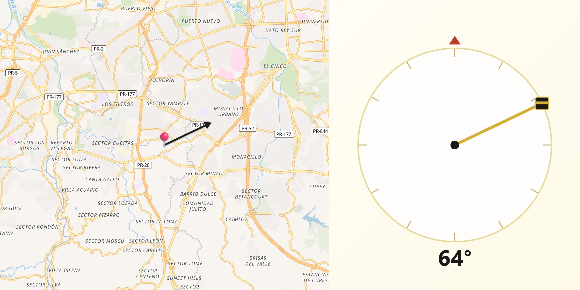 Qibla Direction from Guaynabo
