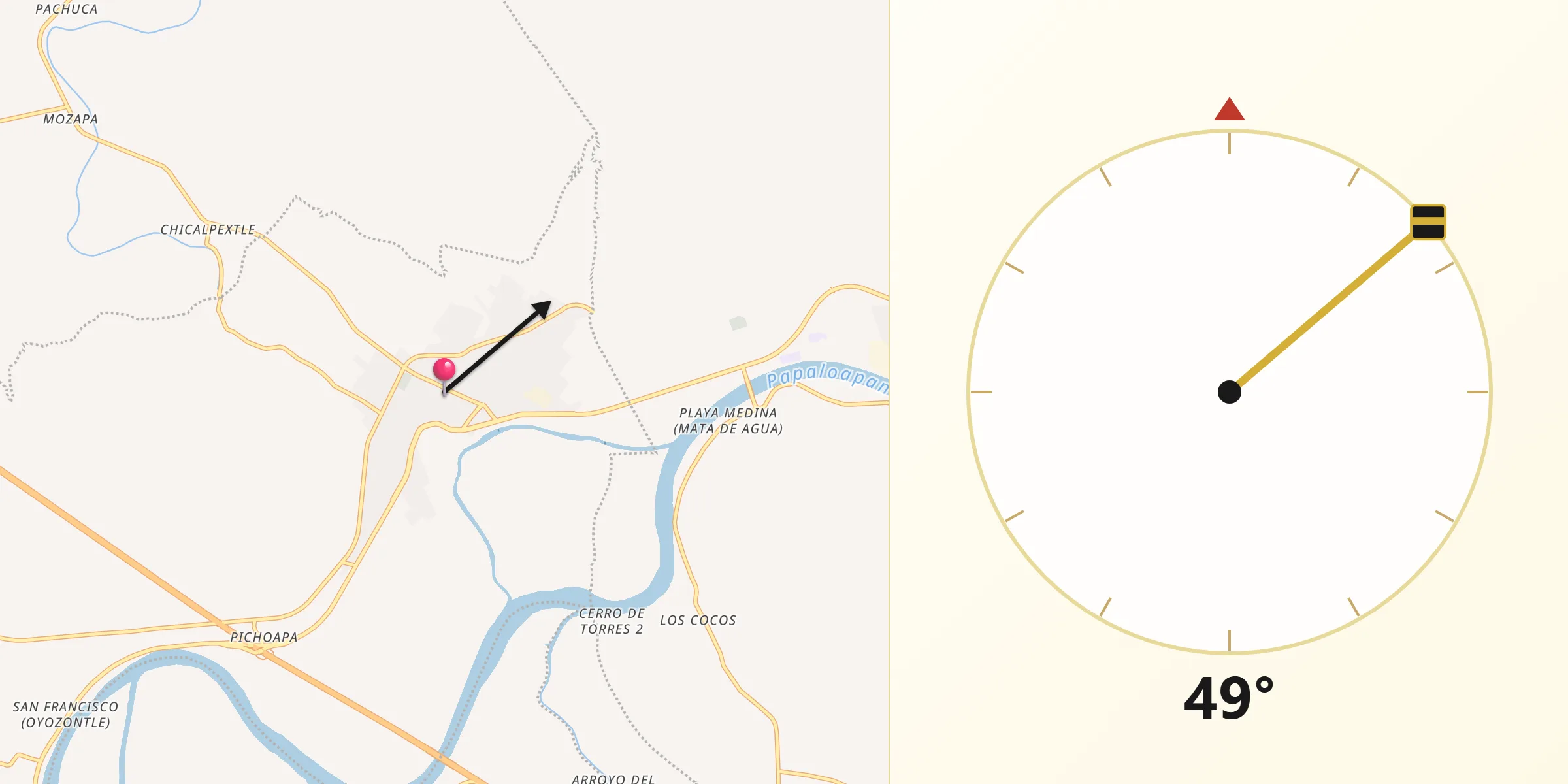 Dirección de la Qibla desde Cosamaloapan