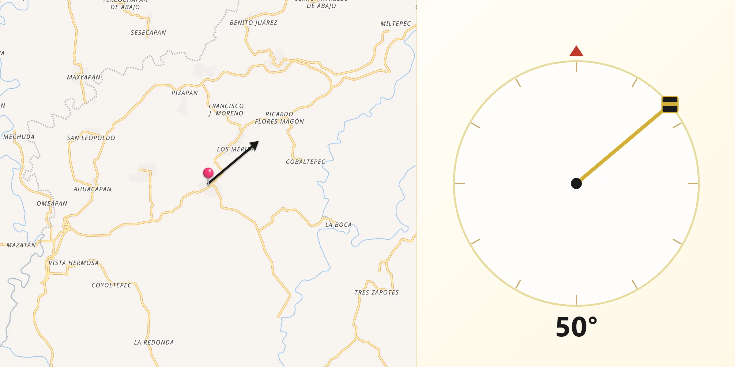Dirección de la Qibla desde Soyata