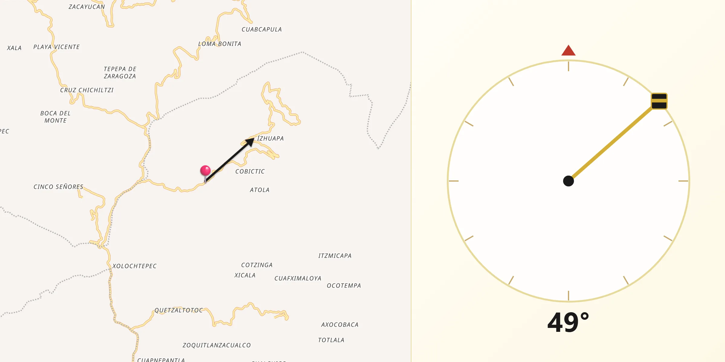 Dirección de la Qibla desde Acatepec