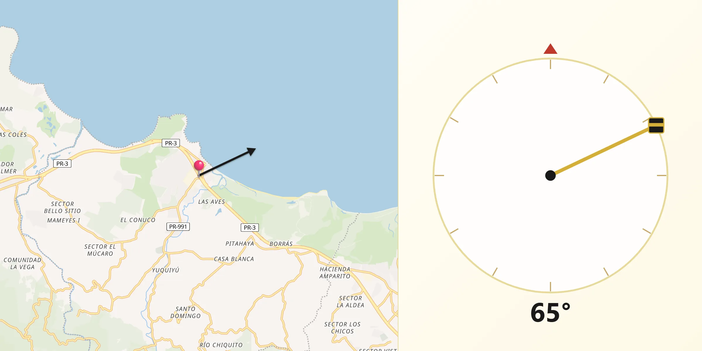 Qibla Direction from Luquillo